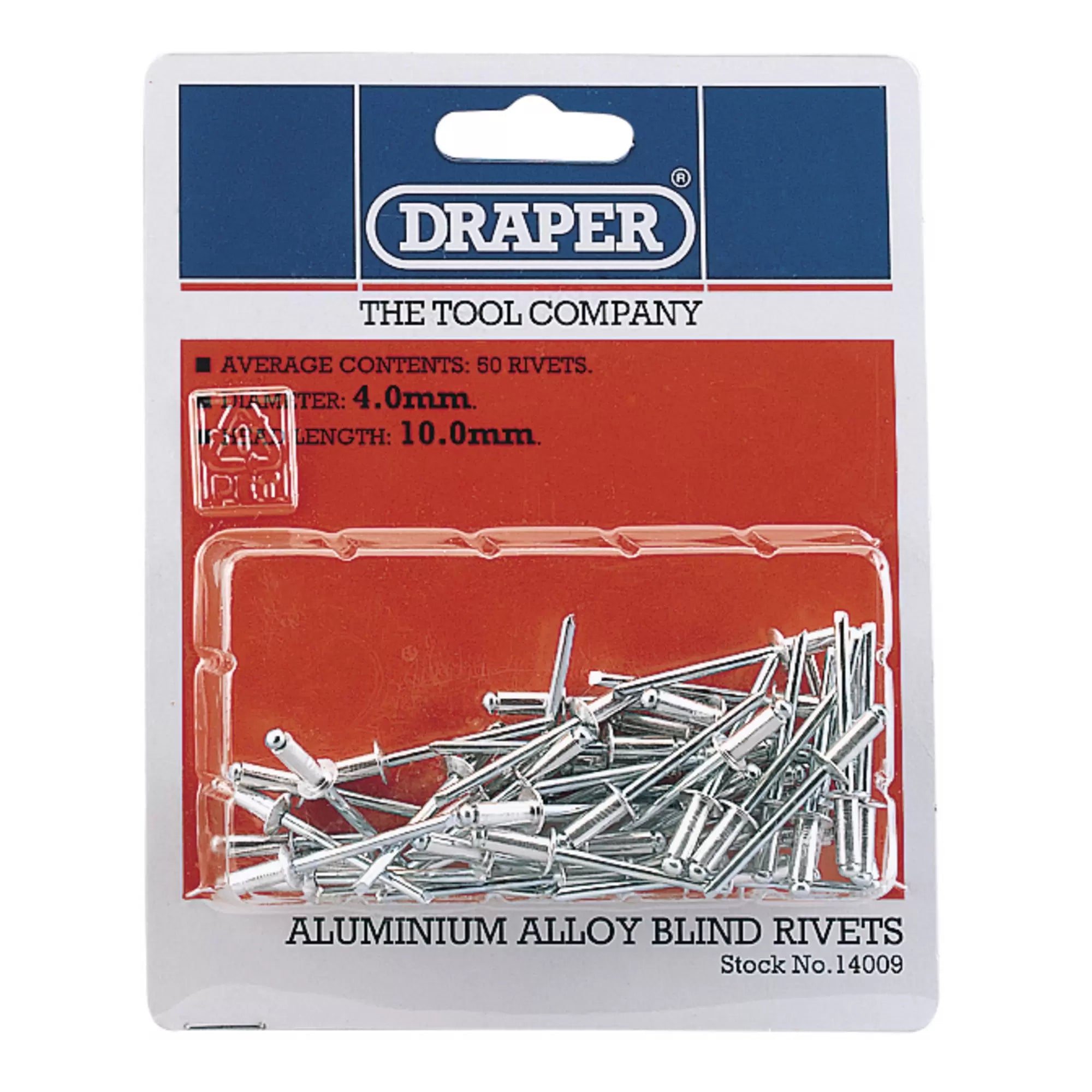 Draper Tools - 14009 - Blind Rivets, 4 x 10mm (50 Piece)