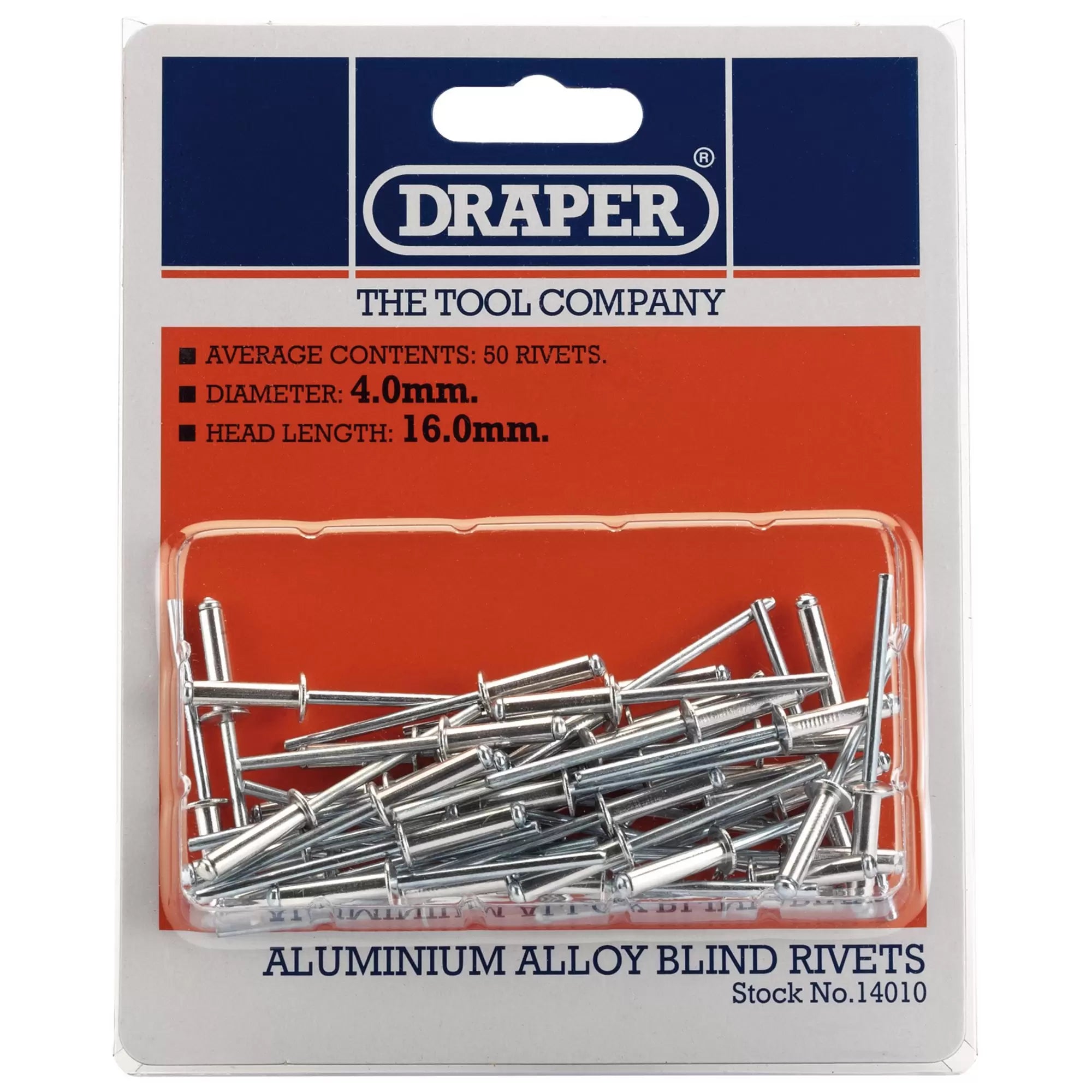 Draper Tools - 14010 - Blind Rivets, 4 x 15.8mm (50 Piece)