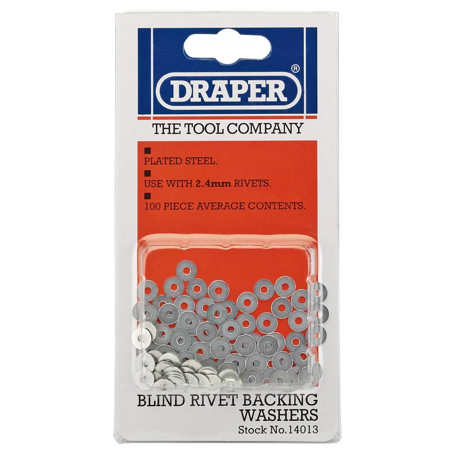 Draper Tools - 14013 - Rivet Backing Washers, 2.4mm (100 Piece)