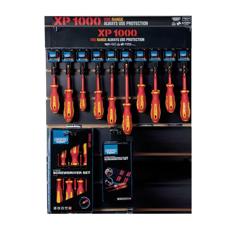 Draper Tools - 14330 - XP1000® VDE Slimline Screwdriver Profile for Slat Wall and Toolbar (34 Piece)