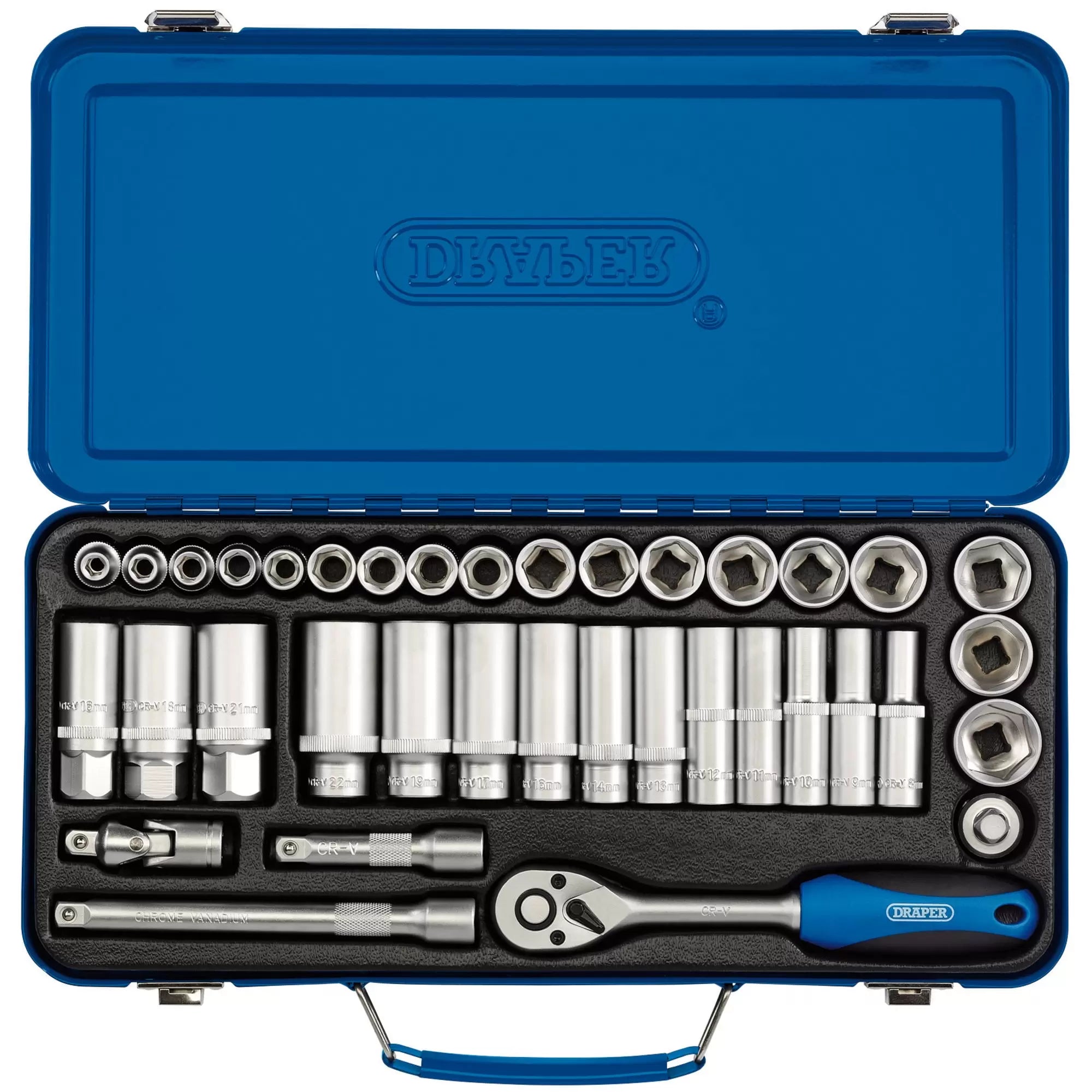 Draper Tools - 16367 - Metric Socket Set, 3/8" Sq. Dr. (37 Piece)