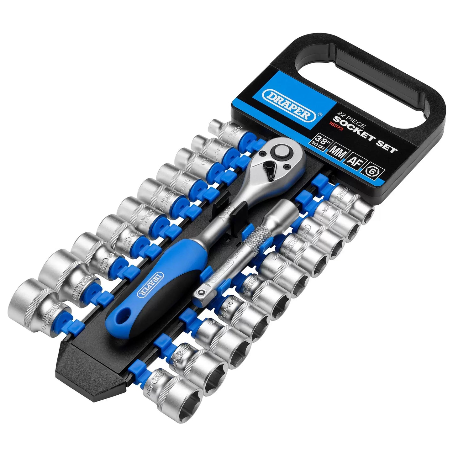 Draper Tools - 16373 - Combined MM/AF Socket and Ratchet Set, 3/8" Sq. Dr. (22 Piece)