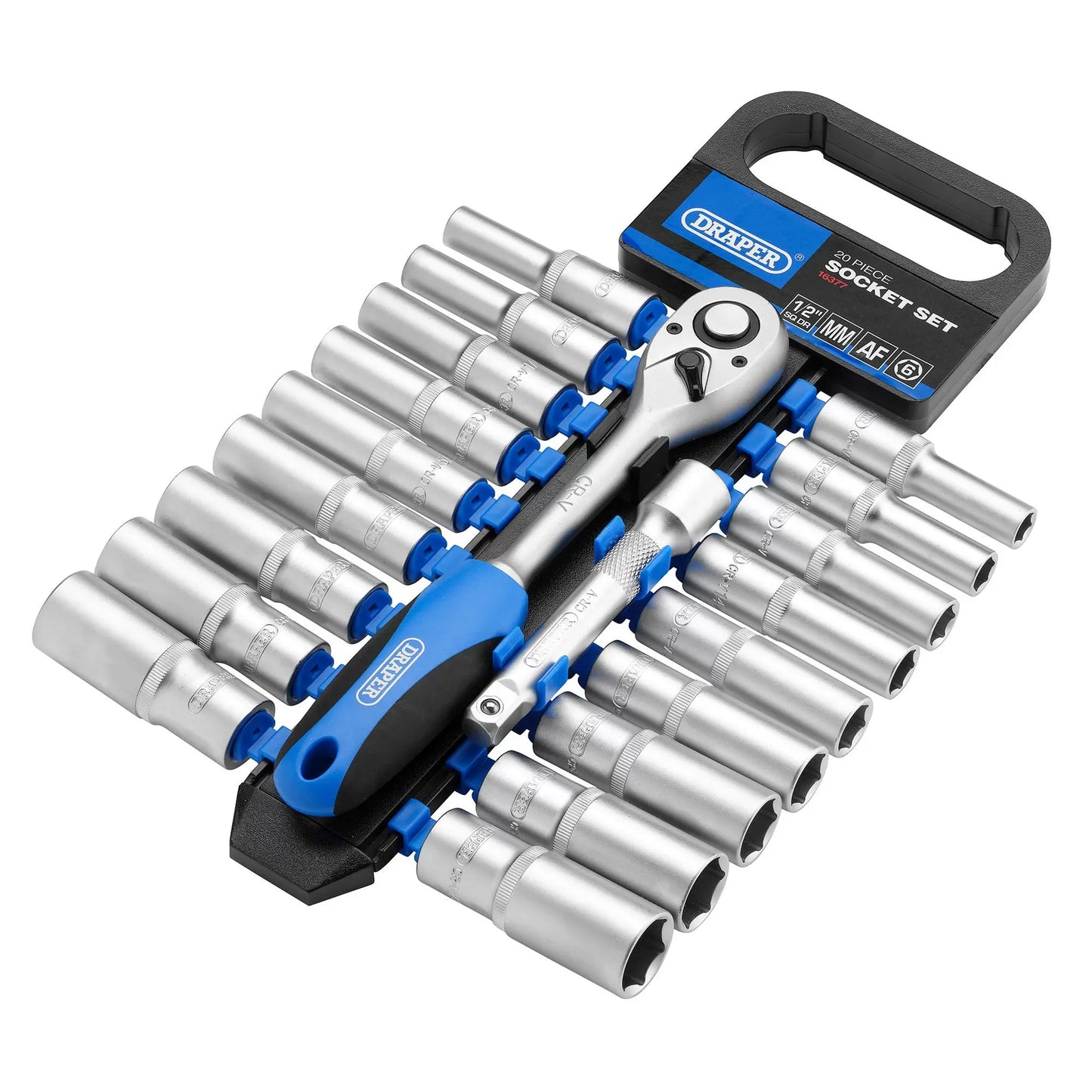 Draper Tools - 16377 - Combined MM/AF Deep Socket and Ratchet Set, 1/2" Sq. Dr. (20 Piece)