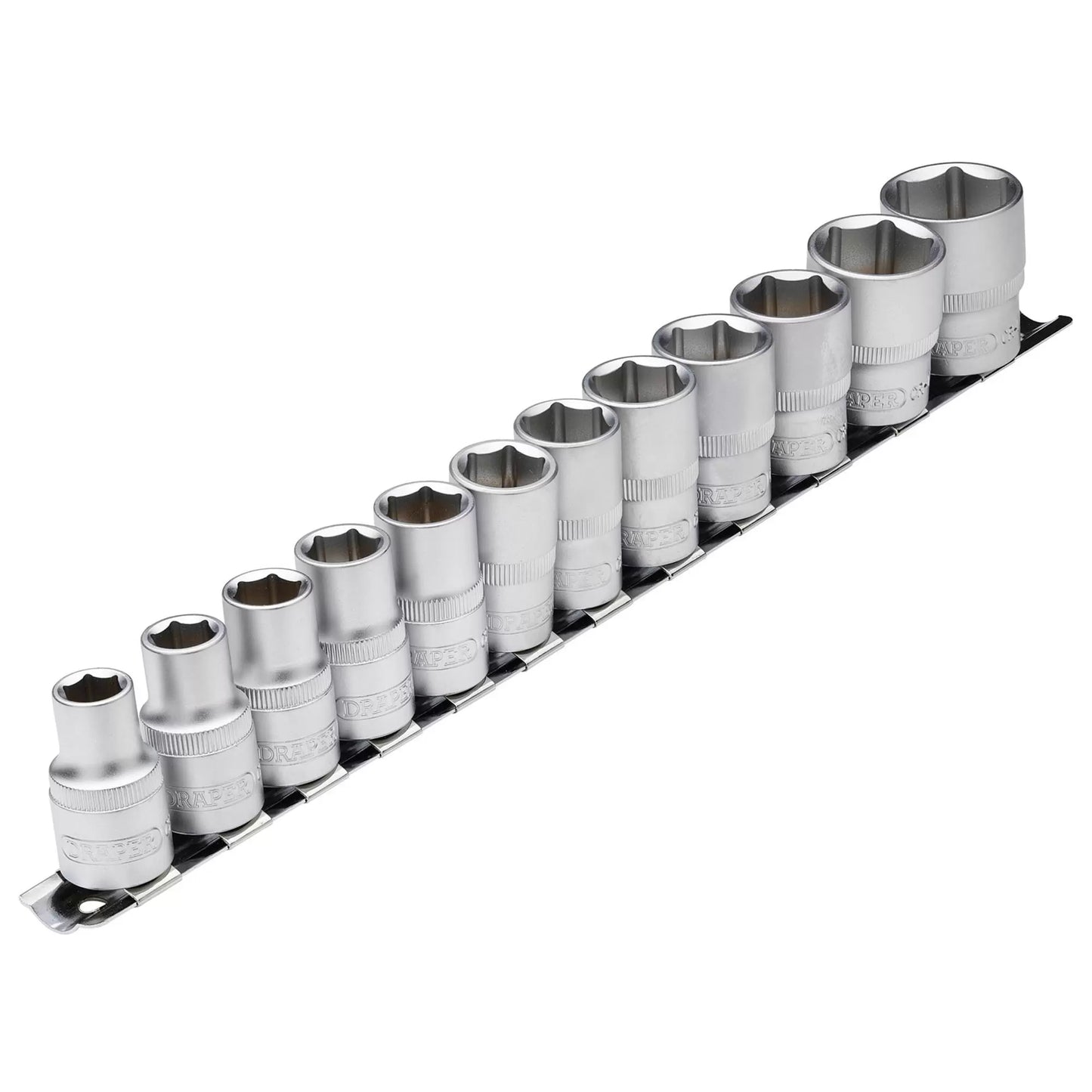 Draper Tools - 16402 - Socket Set on Metal Rail, 1/2" Sq. Dr. (12 Piece)