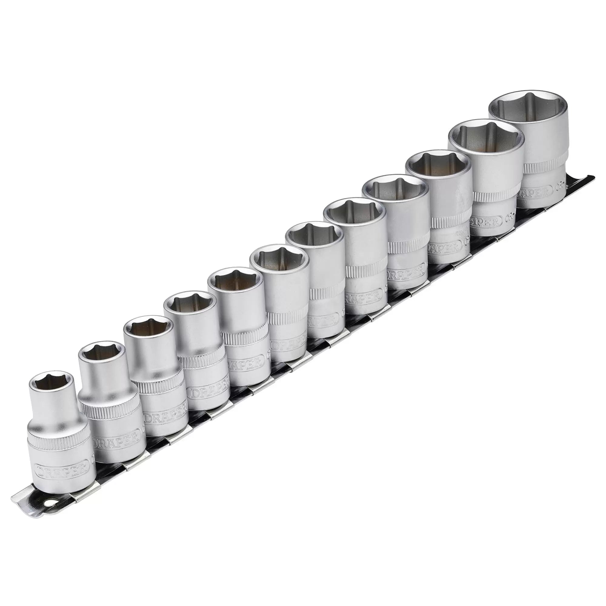 Draper Tools - 16402 - Socket Set on Metal Rail, 1/2" Sq. Dr. (12 Piece)