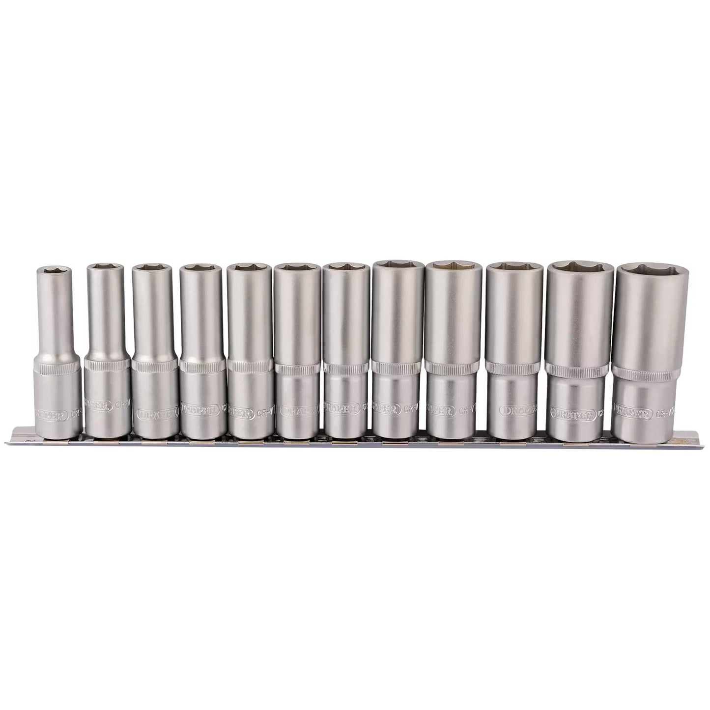 Draper Tools - 16403 - Deep Socket Set on Metal Rail, 1/2" Sq. Dr. (12 Piece)