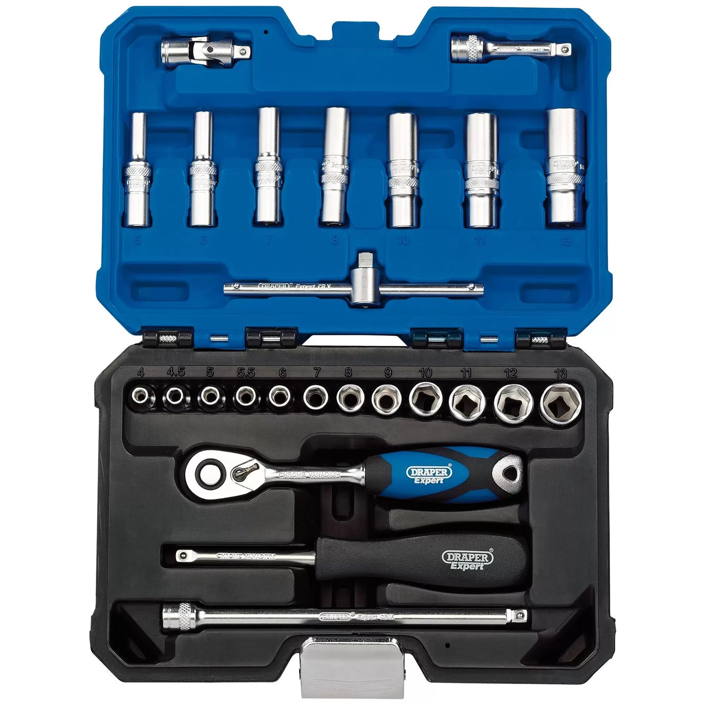Draper Tools - 16443 - Draper Expert Metric Socket Set, 1/4" Sq. Dr., Blue (25 Piece)