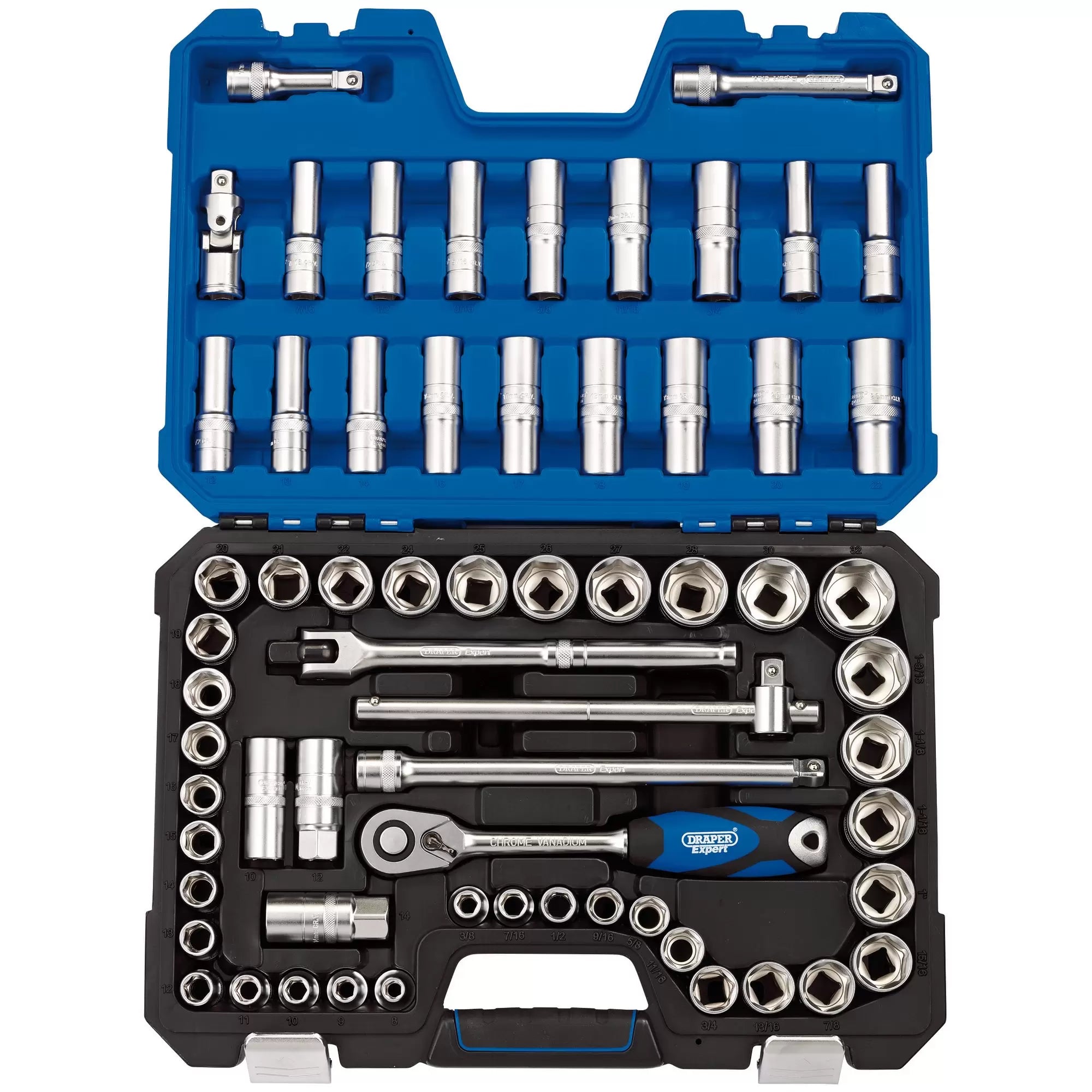 Draper Tools - 16456 - Draper Expert MM/AF Combined Socket Set, 1/2" Sq. Dr. (63 Piece)