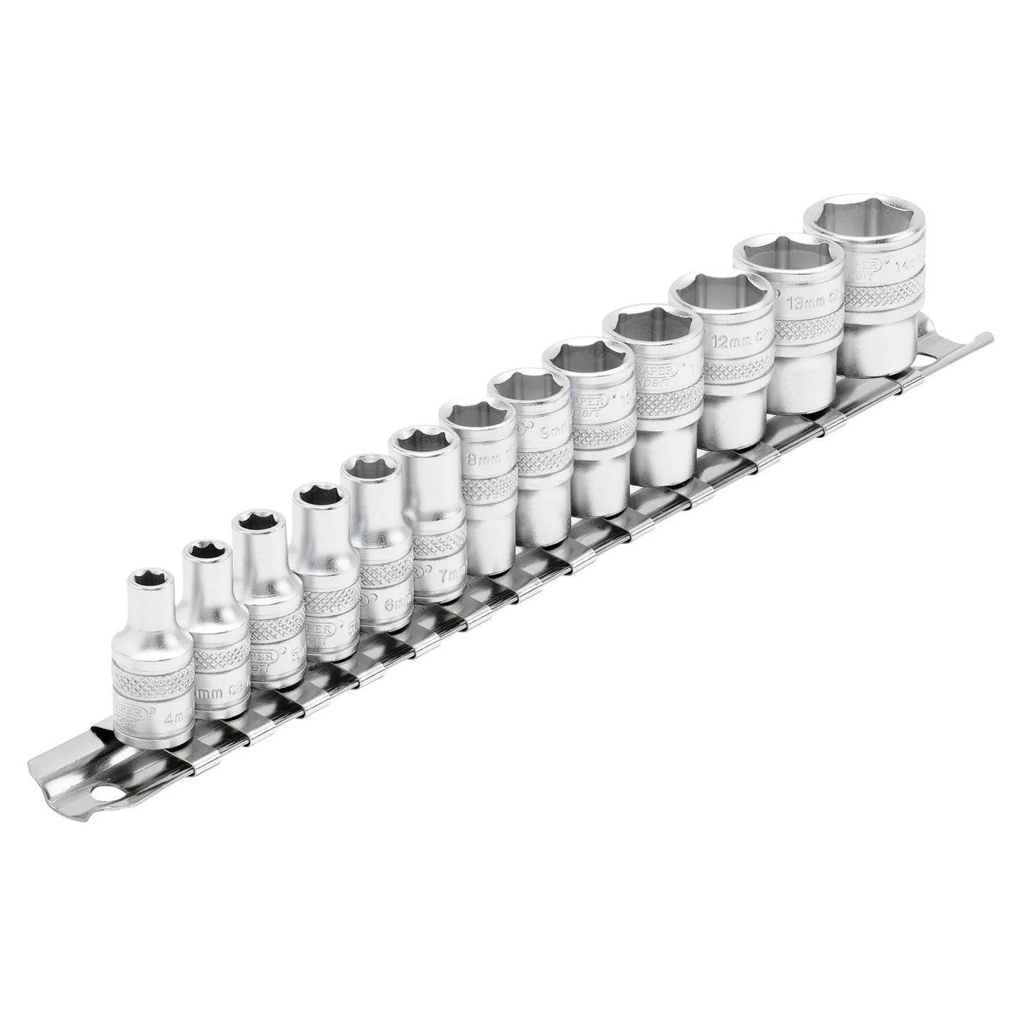 Draper Tools - 16487 - Draper Expert HI-TORQ® Metric Socket Set on a Metal Rail, 1/4" Sq. Dr. (13 Piece)