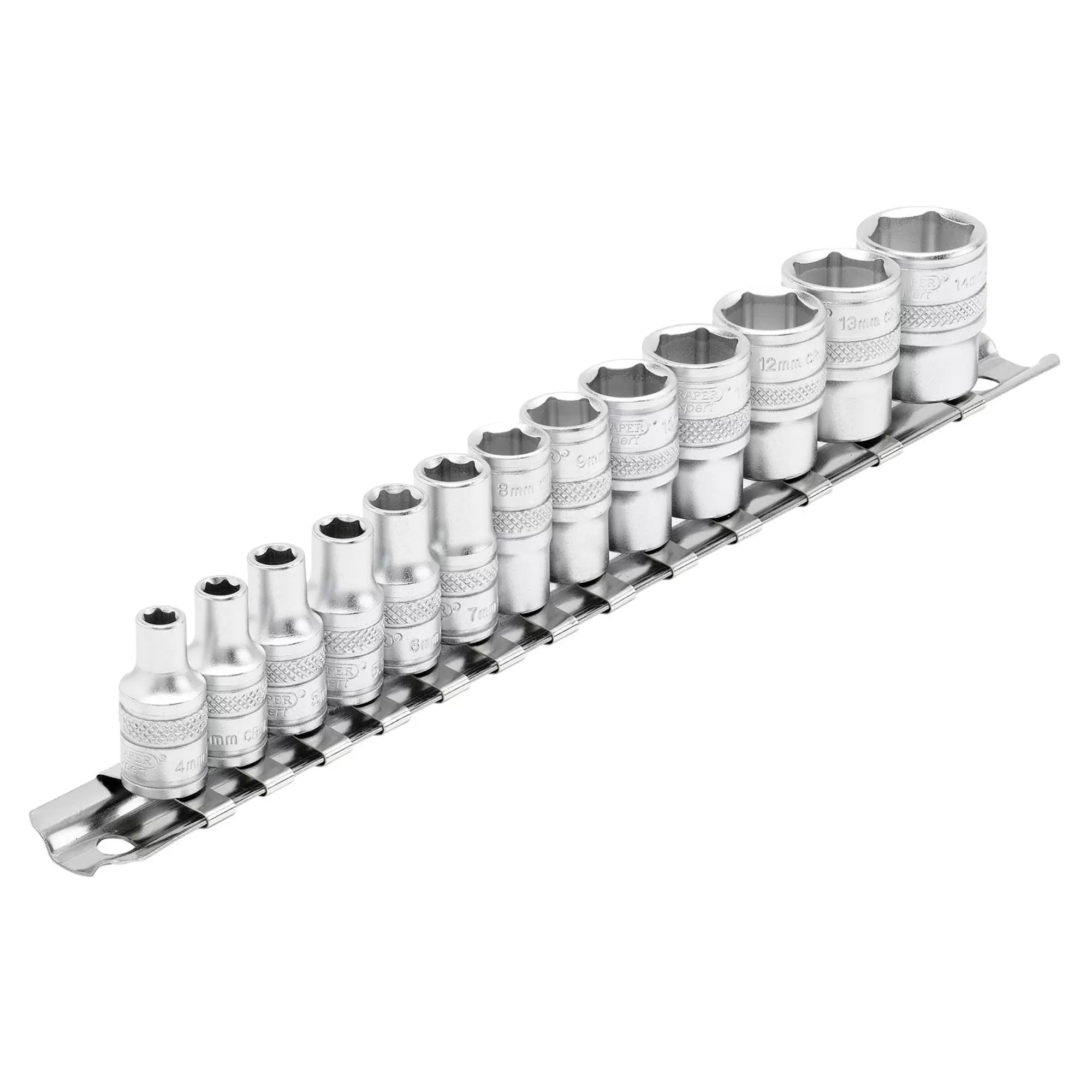 Draper Tools - 16487 - Draper Expert HI-TORQ® Metric Socket Set on a Metal Rail, 1/4" Sq. Dr. (13 Piece)