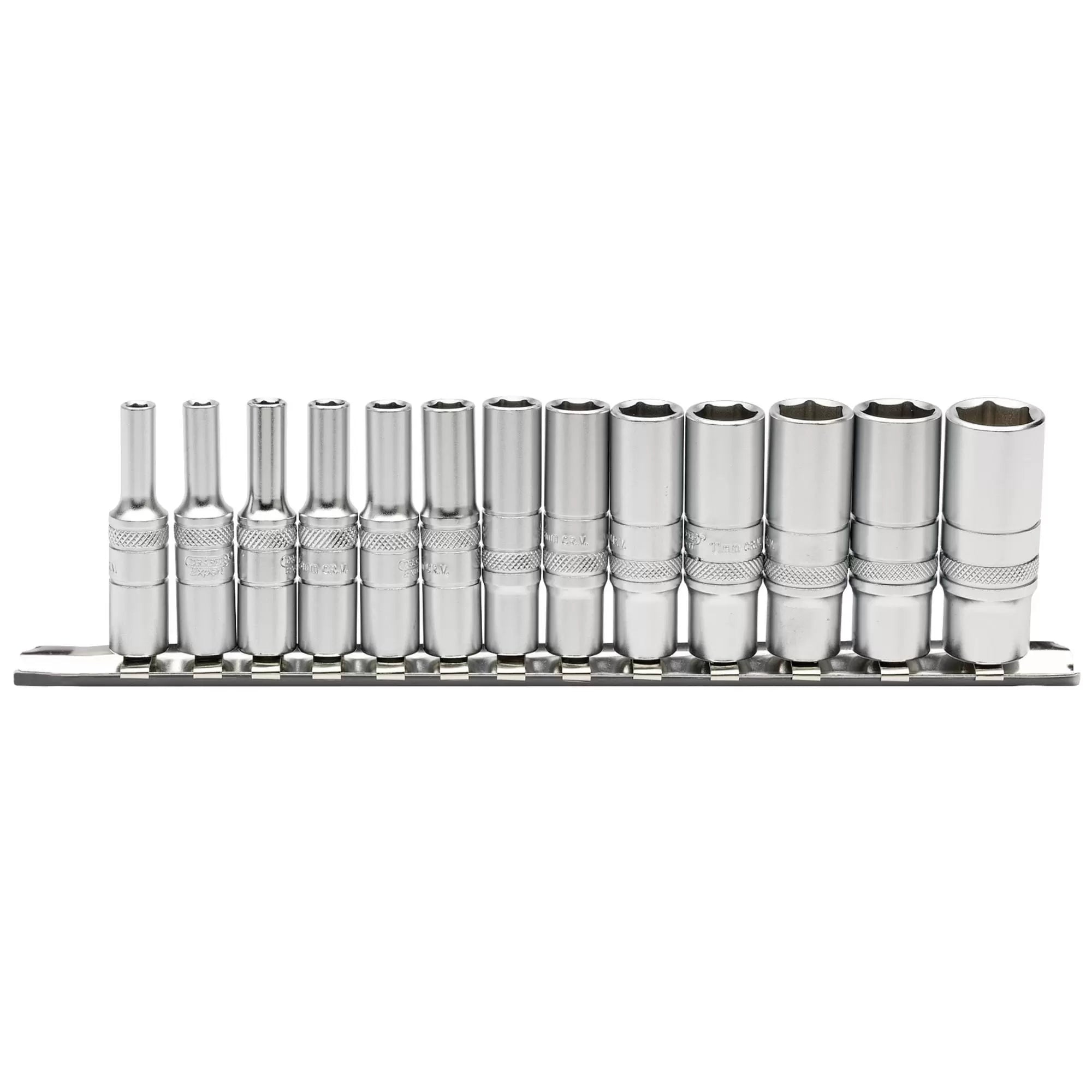 Draper Tools - 16490 - Draper Expert Deep Metric Socket Set on a Metal Rail, 1/4" Sq. Dr. (13 Piece)