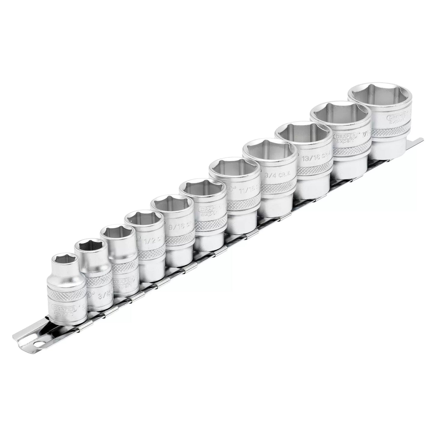 Draper Tools - 16493 - Draper Expert Imperial Socket Set on a Metal Rail, 3/8" Sq. Dr. (11 Piece)
