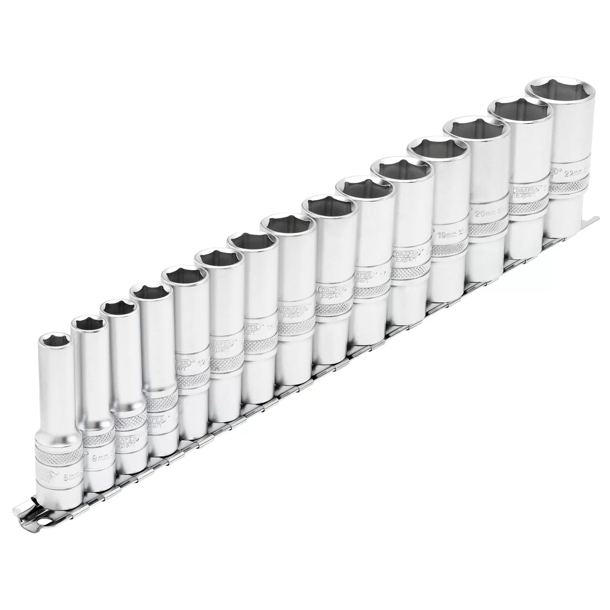Draper Tools - 16494 - Draper Expert Metric Deep Socket Set on a Metal Rail, 3/8" Sq. Dr. (15 Piece)