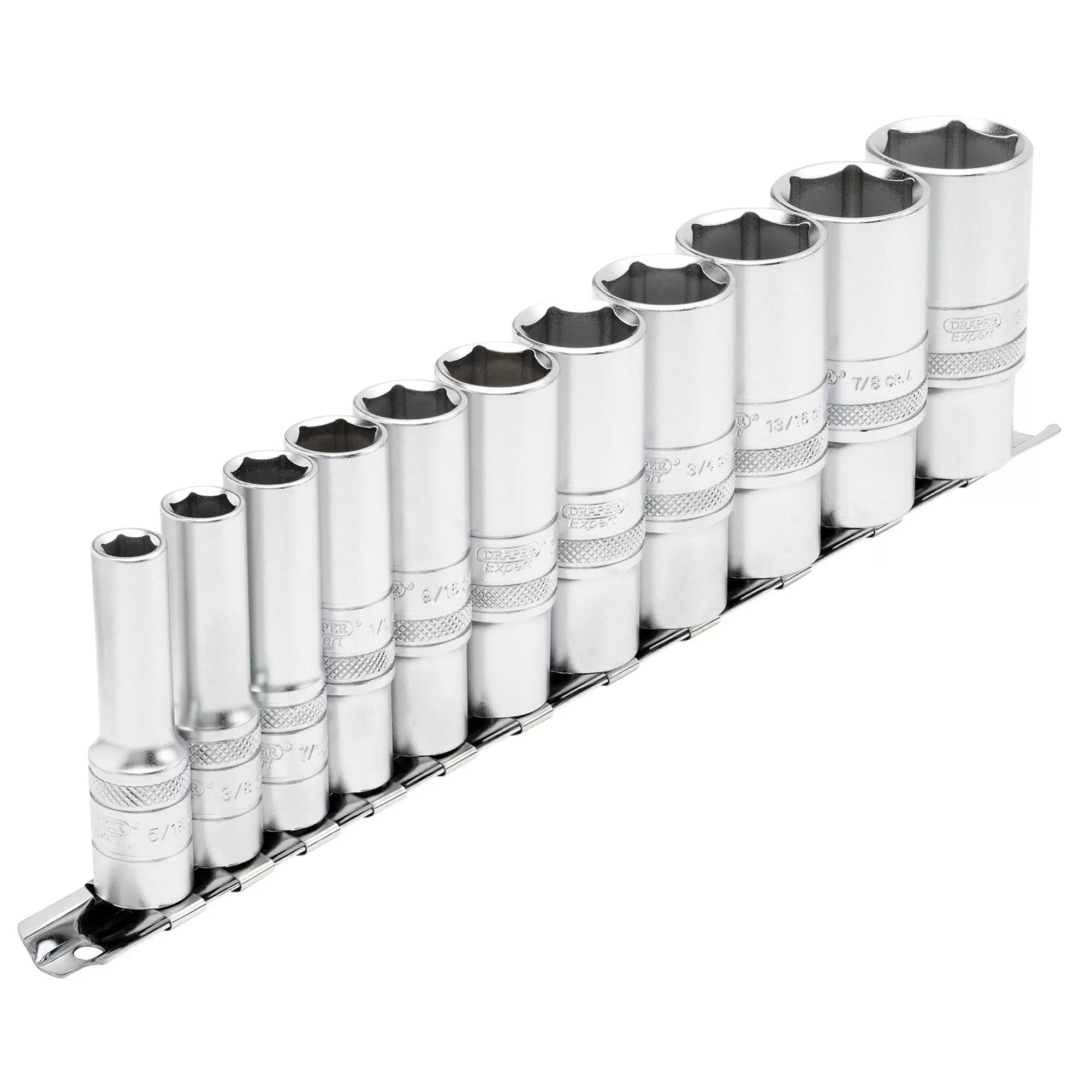 Draper Tools - 16495 - Draper Expert Imperial Deep Socket Set on a Metal Rail, 3/8" Sq. Dr. (11 Piece)