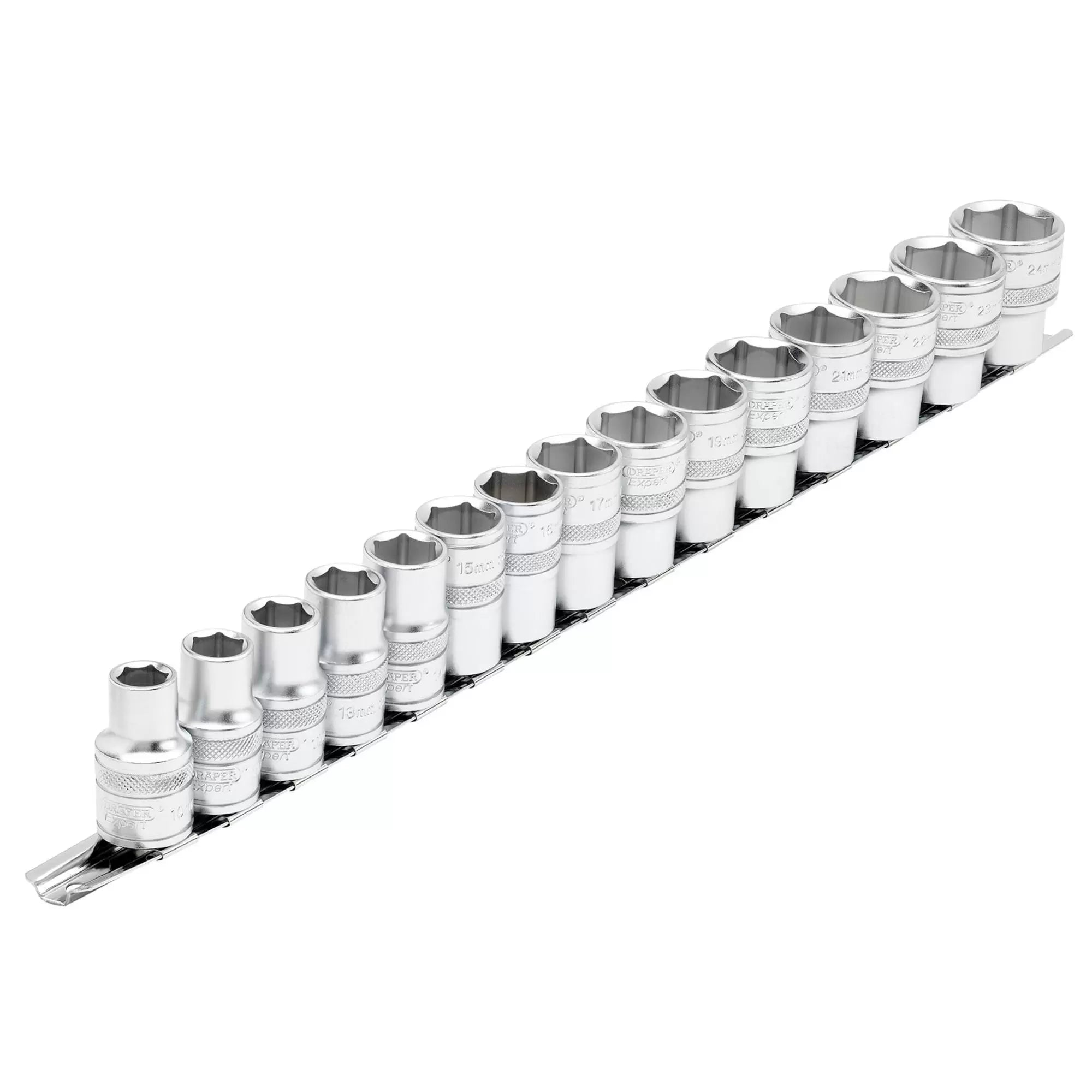 Draper Tools - 16496 - Draper Expert HI-TORQ® Metric Socket Set on a Metal Rail, 1/2" Sq. Dr. (15 Piece)