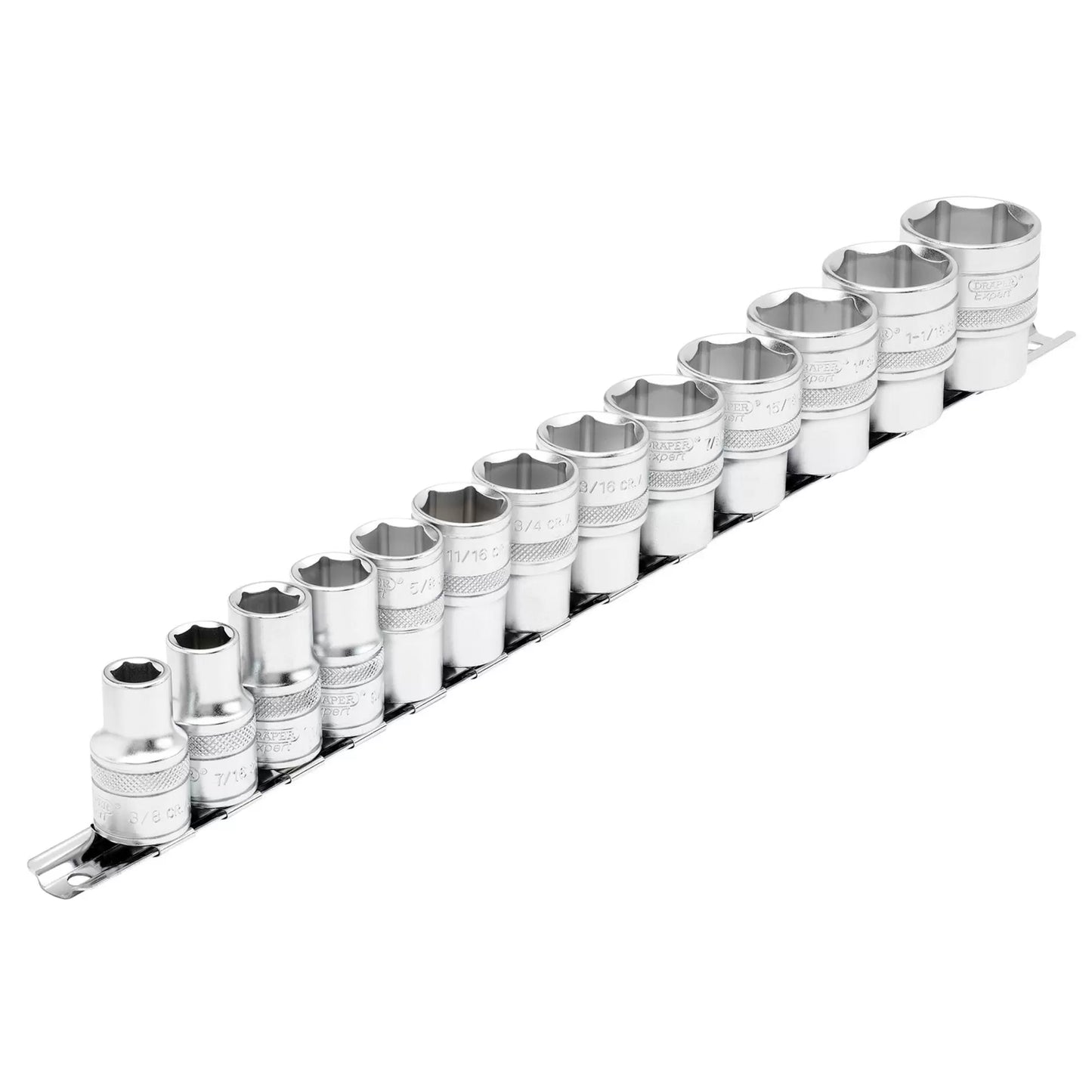 Draper Tools - 16498 - Draper Expert Imperial Socket on a Metal Rail, 1/2" Sq. Dr. (13 Piece)