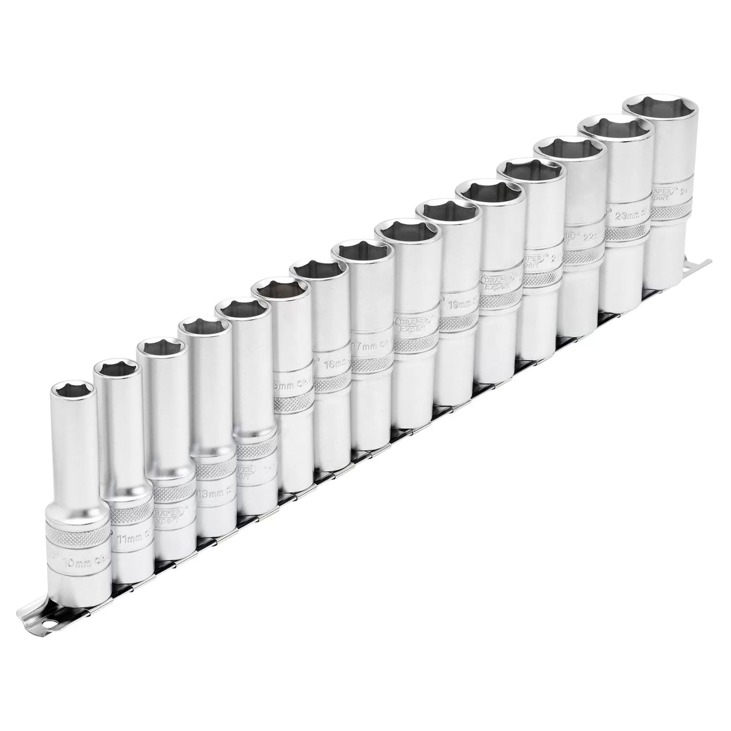 Draper Tools - 16499 - Draper Expert Metric Deep Socket on a Metal Rail, 1/2" Sq. Dr. (15 Piece)