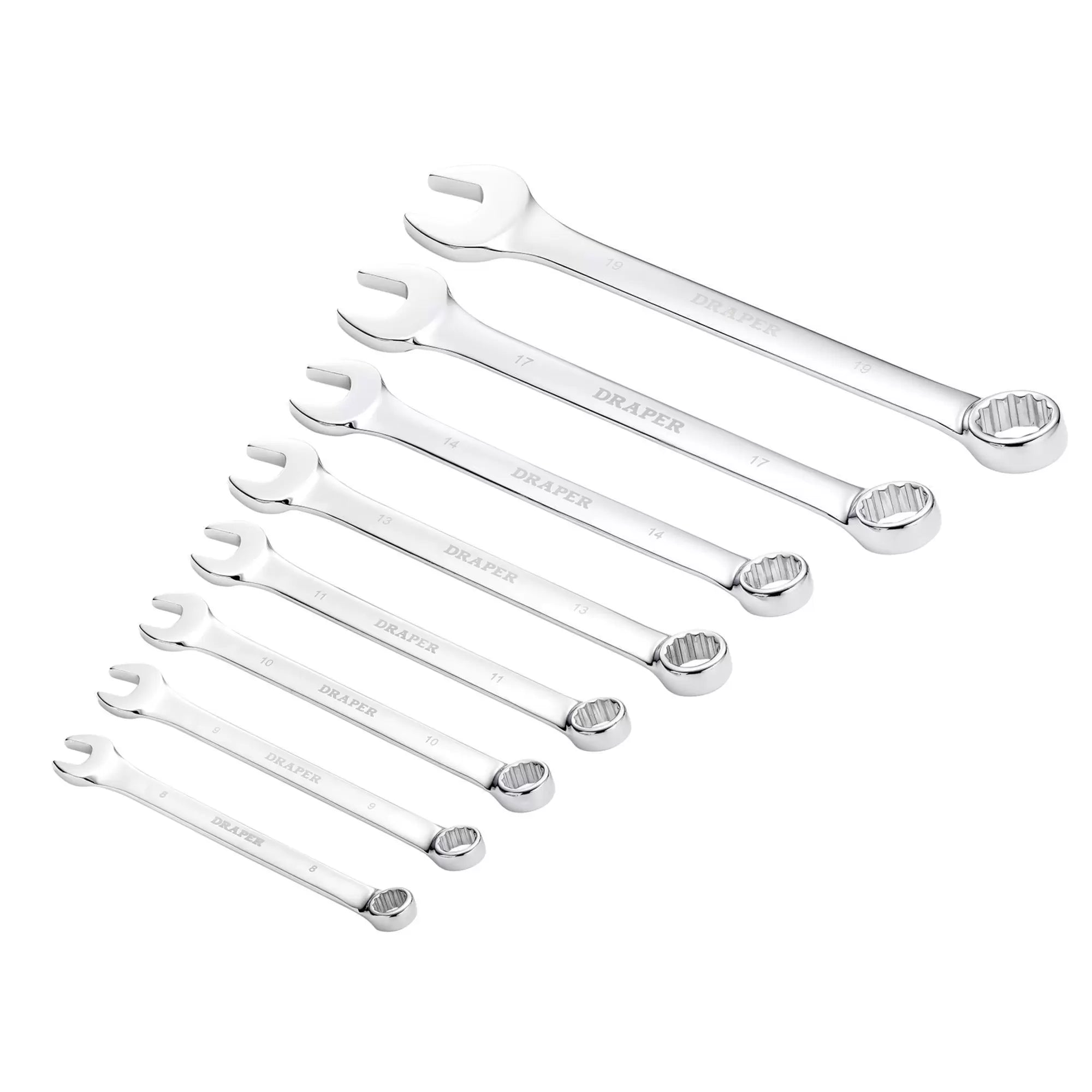 Draper Tools - 17981 - Draper HI-TORQ® Metric Combination Spanner Set, 8-19mm (8 Piece)