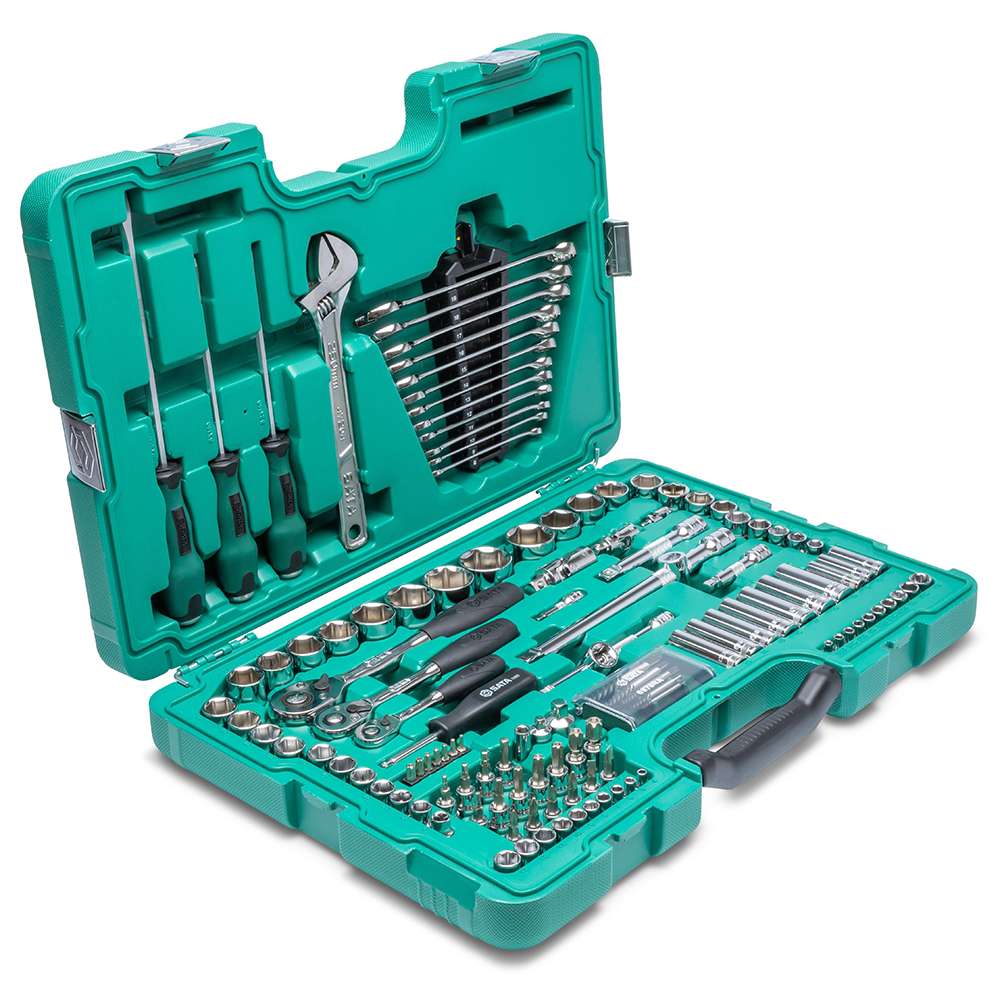 SATA ST09014SJ 124-Piece 1/4", 3/8" and 1/2" Drive 6 Point Metric/SAE Socket Wrench Set