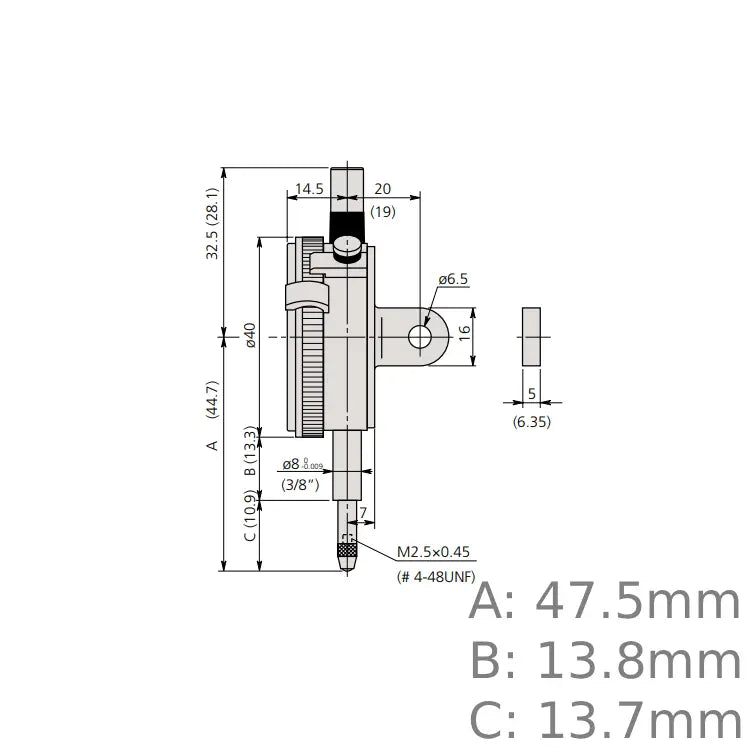 Mitutoyo 1929S Lug Back One Revolution Shockproof Dial Indicator 1mm – 0.01mm Resolution
