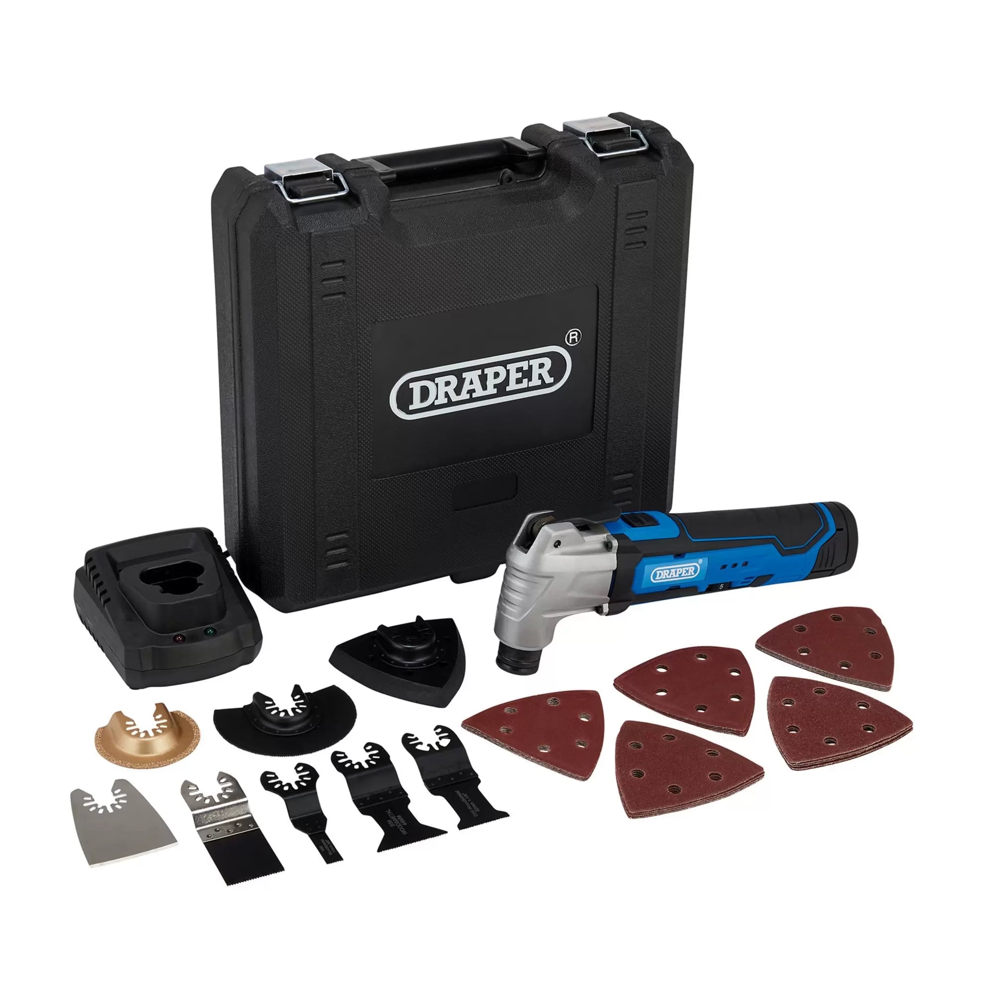 Draper Tools - 19392 - 12V Oscillating Multi-Tool (33 Piece), 1 x Battery, 1.5Ah, 1 x Fast Charger