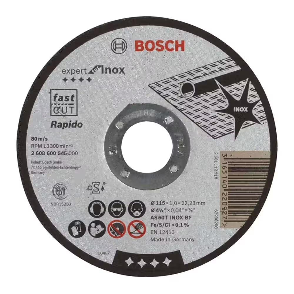 Bosch Inox Rapido Cutting Disc for Stainless Steel - 115x1x22.2mm | 2608600545