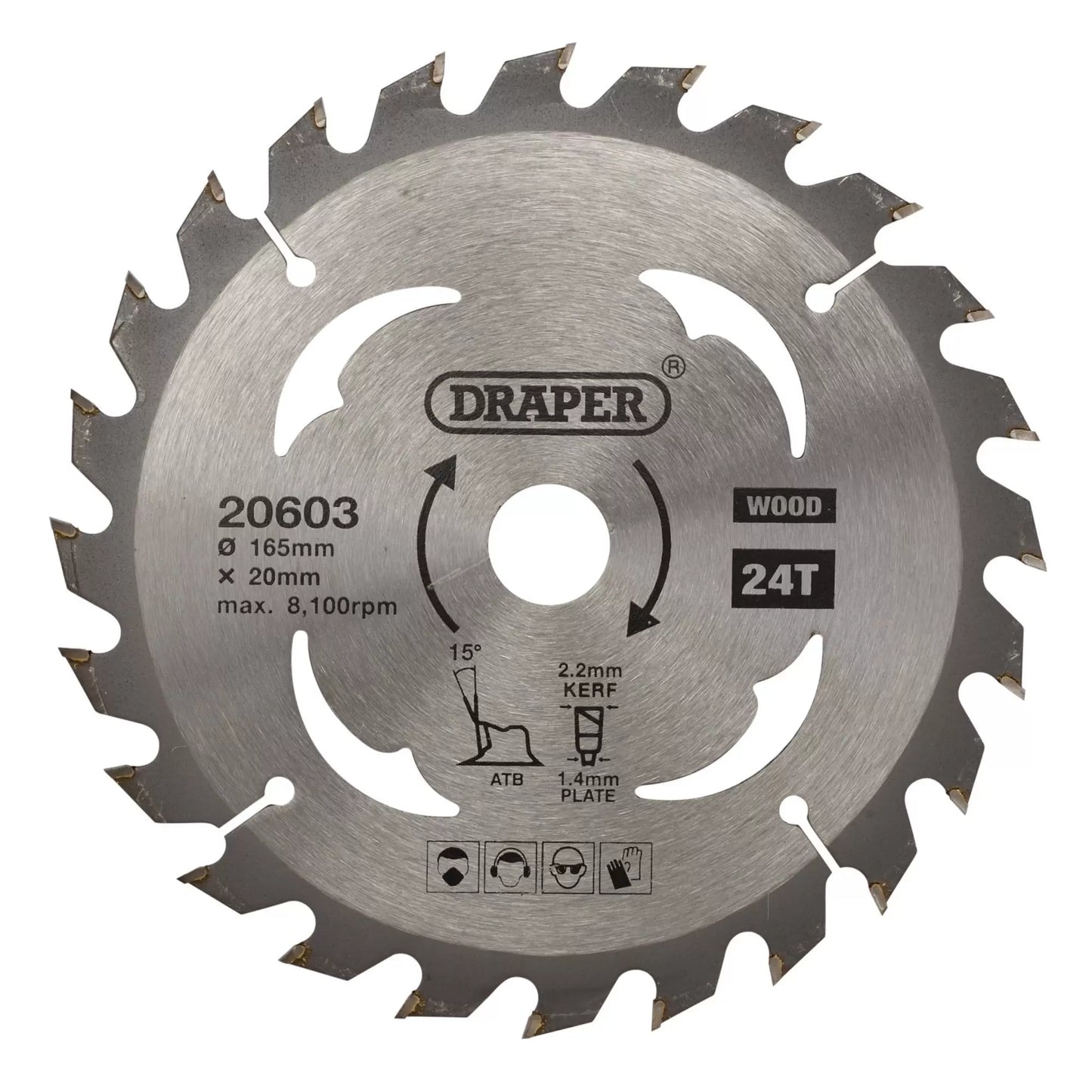 Draper Tools - 20603 - TCT Circular Saw Blade for Wood, 165 x 20mm, 24T
