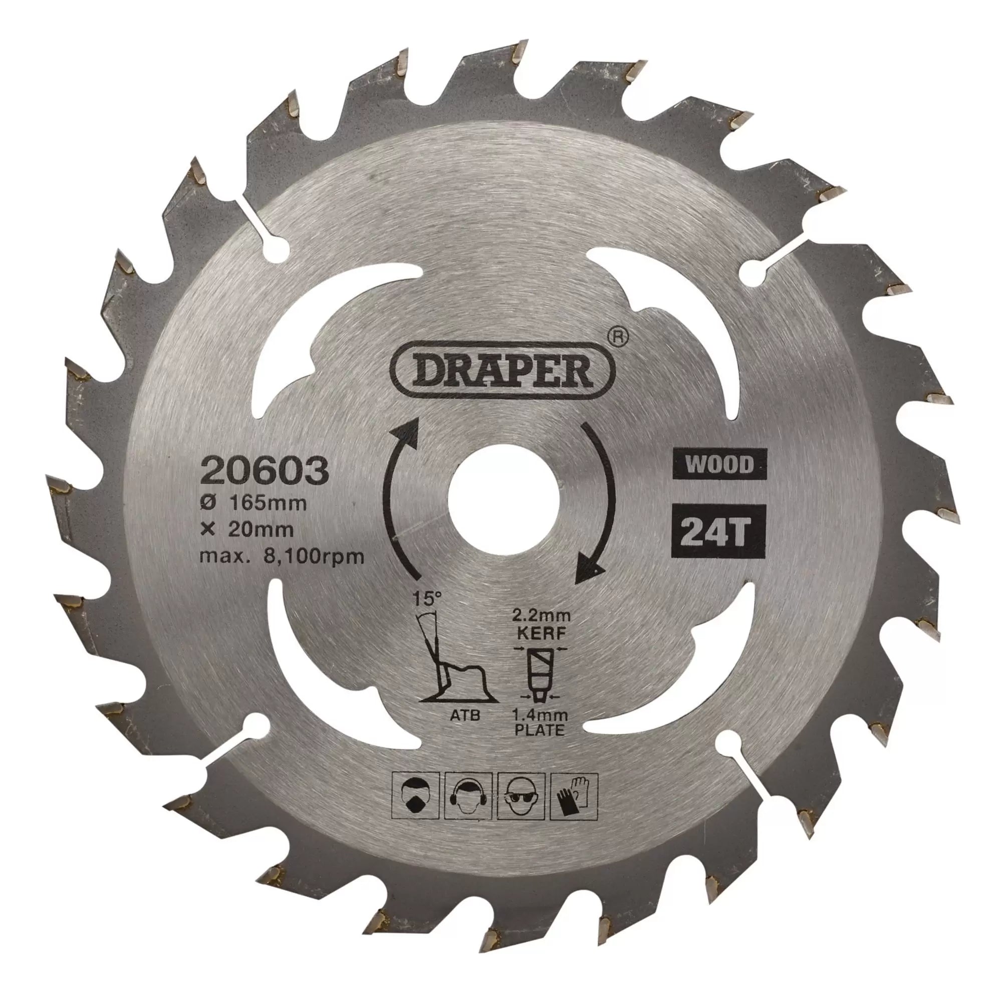 Draper Tools - 20603 - TCT Circular Saw Blade for Wood, 165 x 20mm, 24T