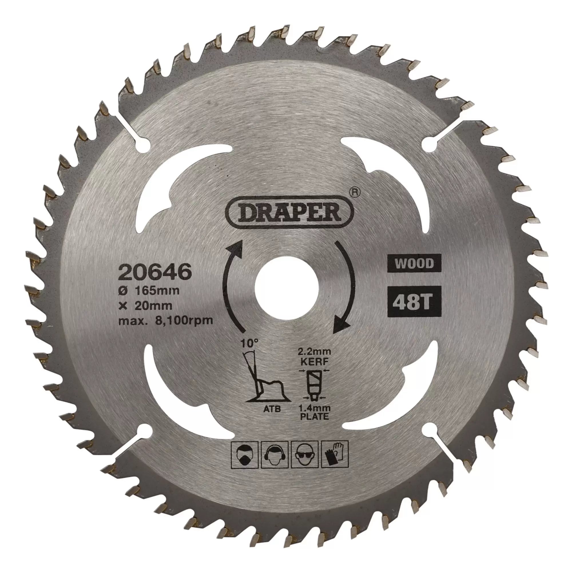 Draper Tools - 20646 - TCT Circular Saw Blade for Wood, 165 x 20mm, 48T