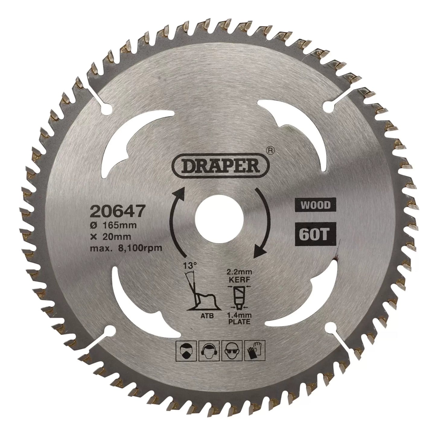 Draper Tools - 20647 - TCT Circular Saw Blade for Wood, 165 x 20mm, 60T