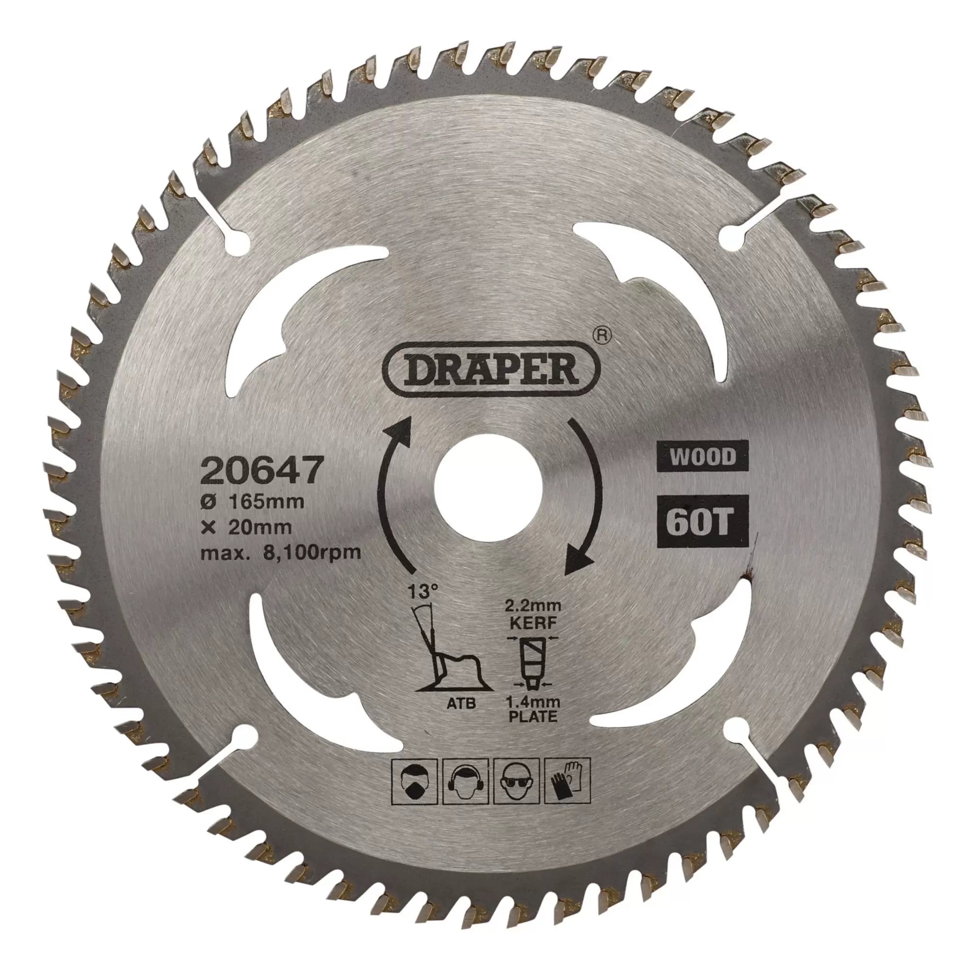 Draper Tools - 20647 - TCT Circular Saw Blade for Wood, 165 x 20mm, 60T