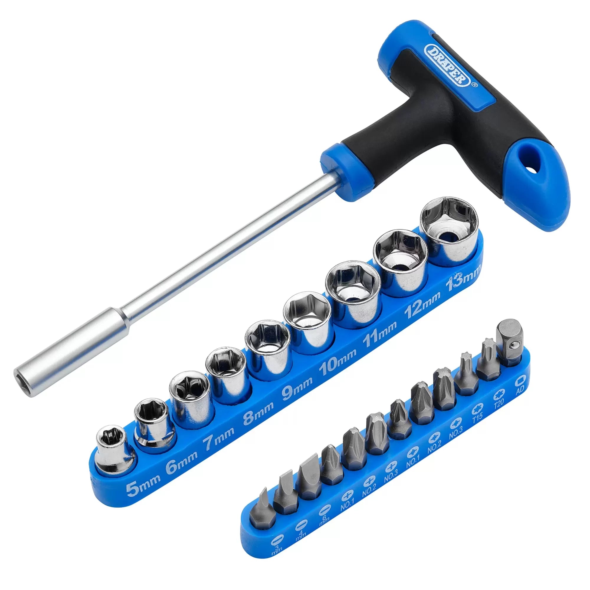 Draper Tools - 21011 - T-Handle Screwdriver, Socket and Bit Set, 1/4" Sq. Dr. (22 Piece)