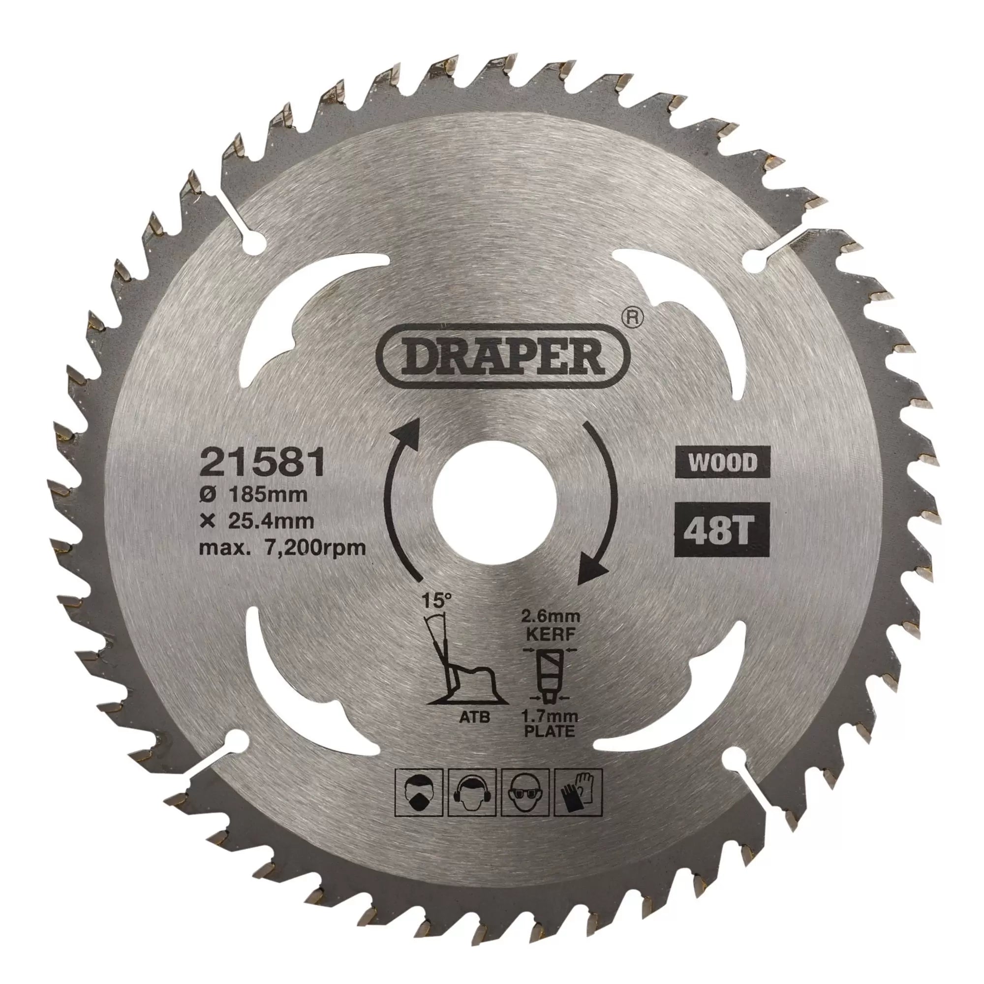 Draper Tools - 21581 - TCT Circular Saw Blade for Wood, 185 x 25.4mm, 48T