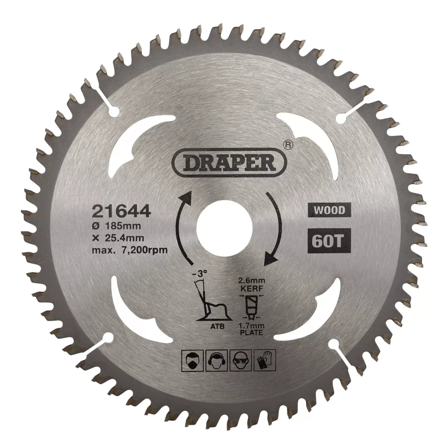 Draper Tools - 21644 - TCT Circular Saw Blade for Laminate & Wood, 185 x 25.4mm, 60T