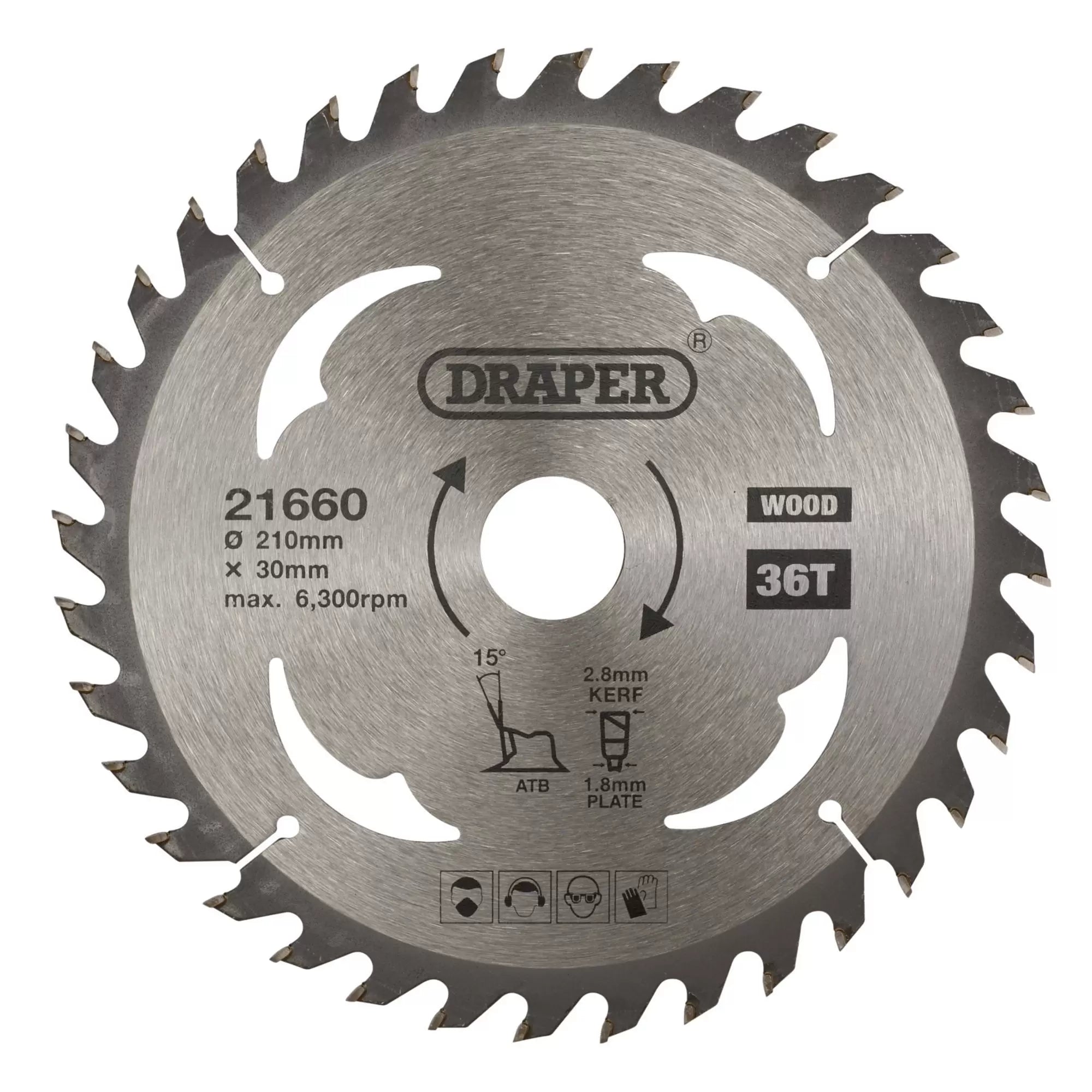 Draper Tools - 21660 - TCT Circular Saw Blade for Wood, 210 x 30mm, 36T