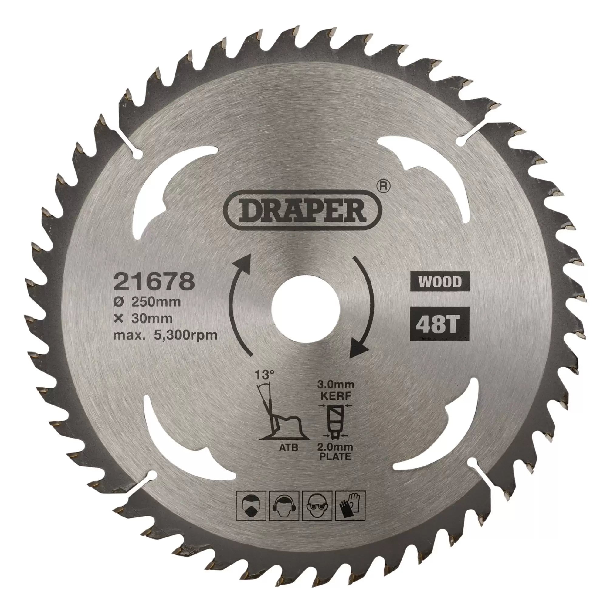 Draper Tools - 21678 - TCT Circular Saw Blade for Wood, 250 x 30mm, 48T