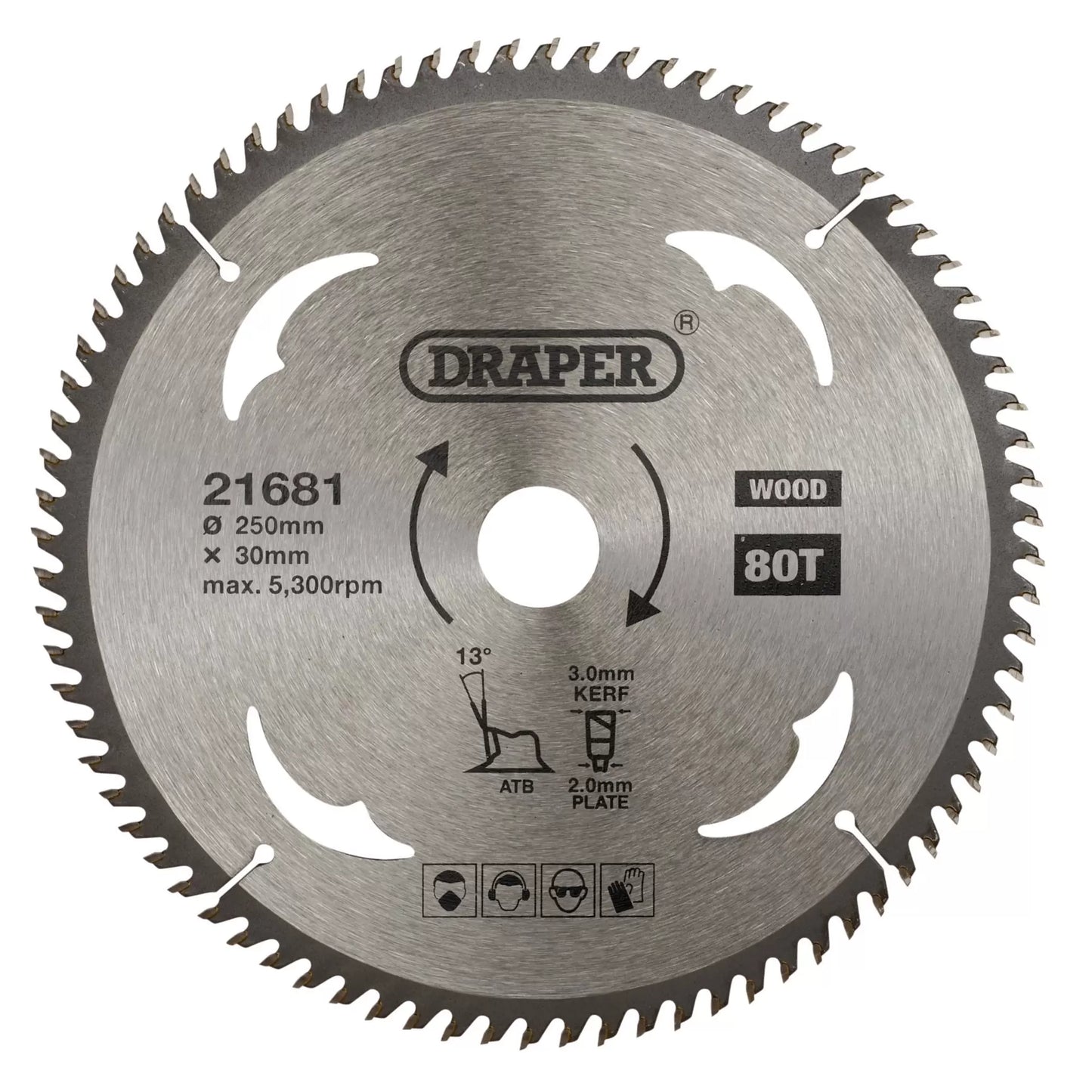 Draper Tools - 21681 - TCT Circular Saw Blade for Wood, 250 x 30mm, 80T