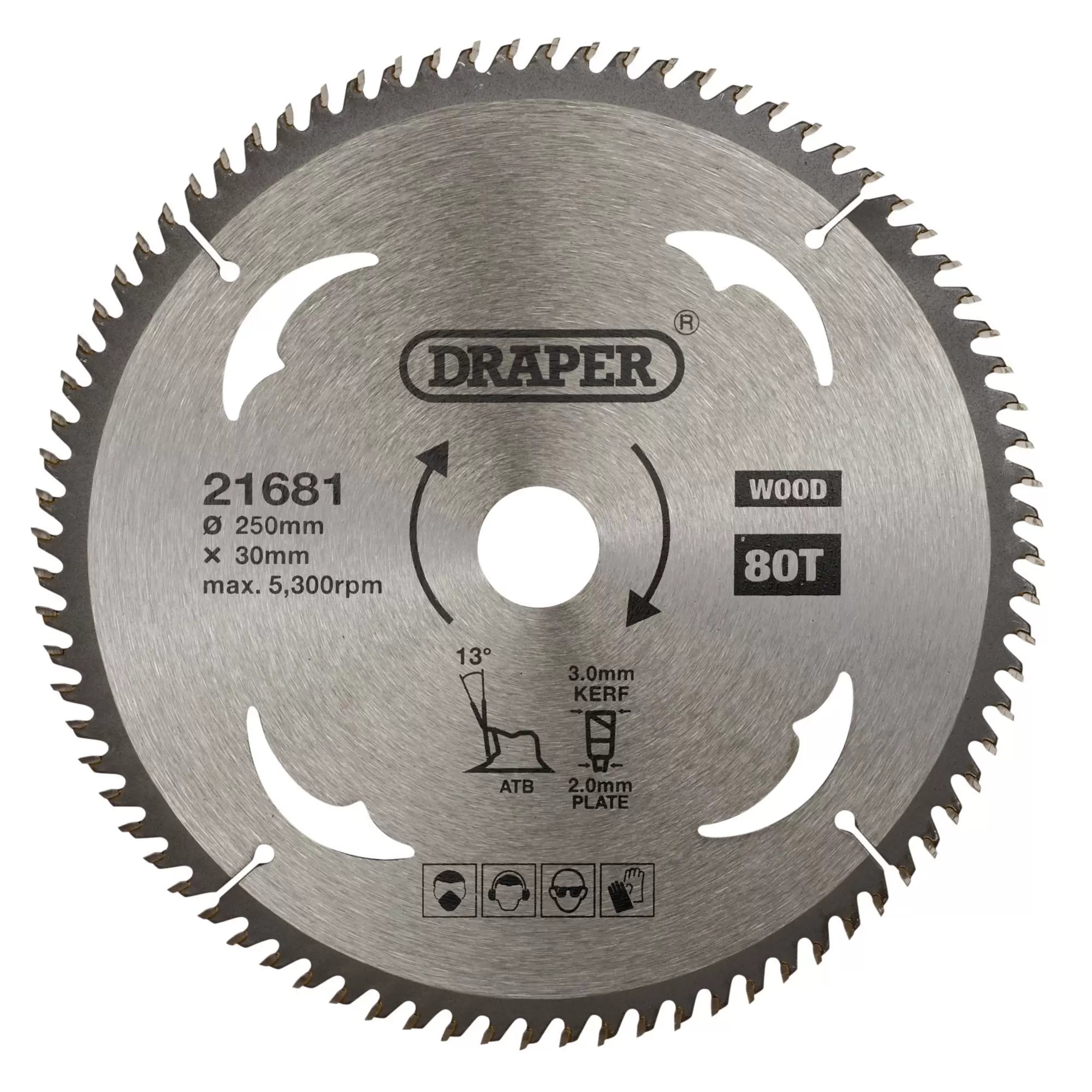 Draper Tools - 21681 - TCT Circular Saw Blade for Wood, 250 x 30mm, 80T