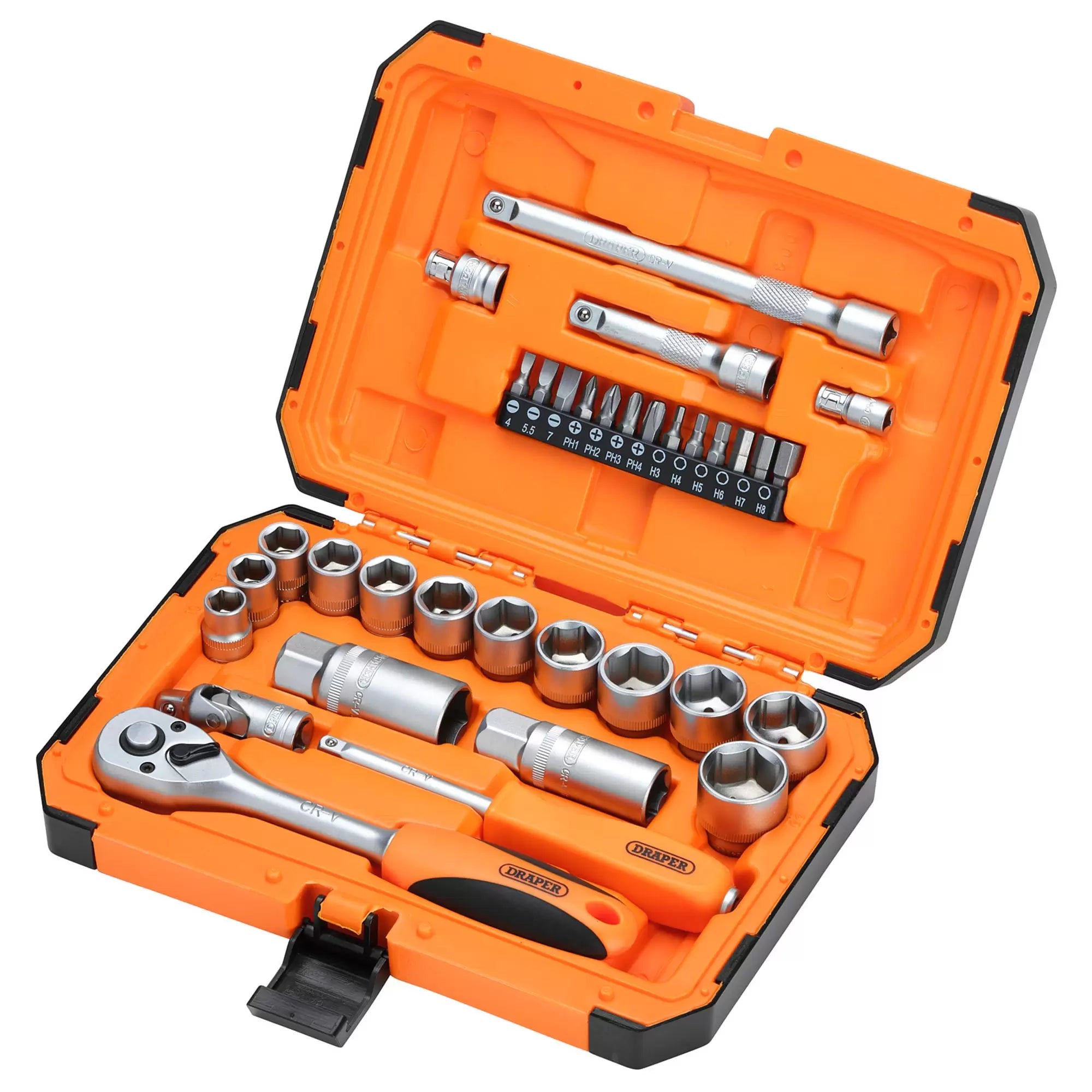 Draper Tools - 22110 - HI-TORQ® 6 Point Socket Set, 1/4" and 3/8" (34 Piece)
