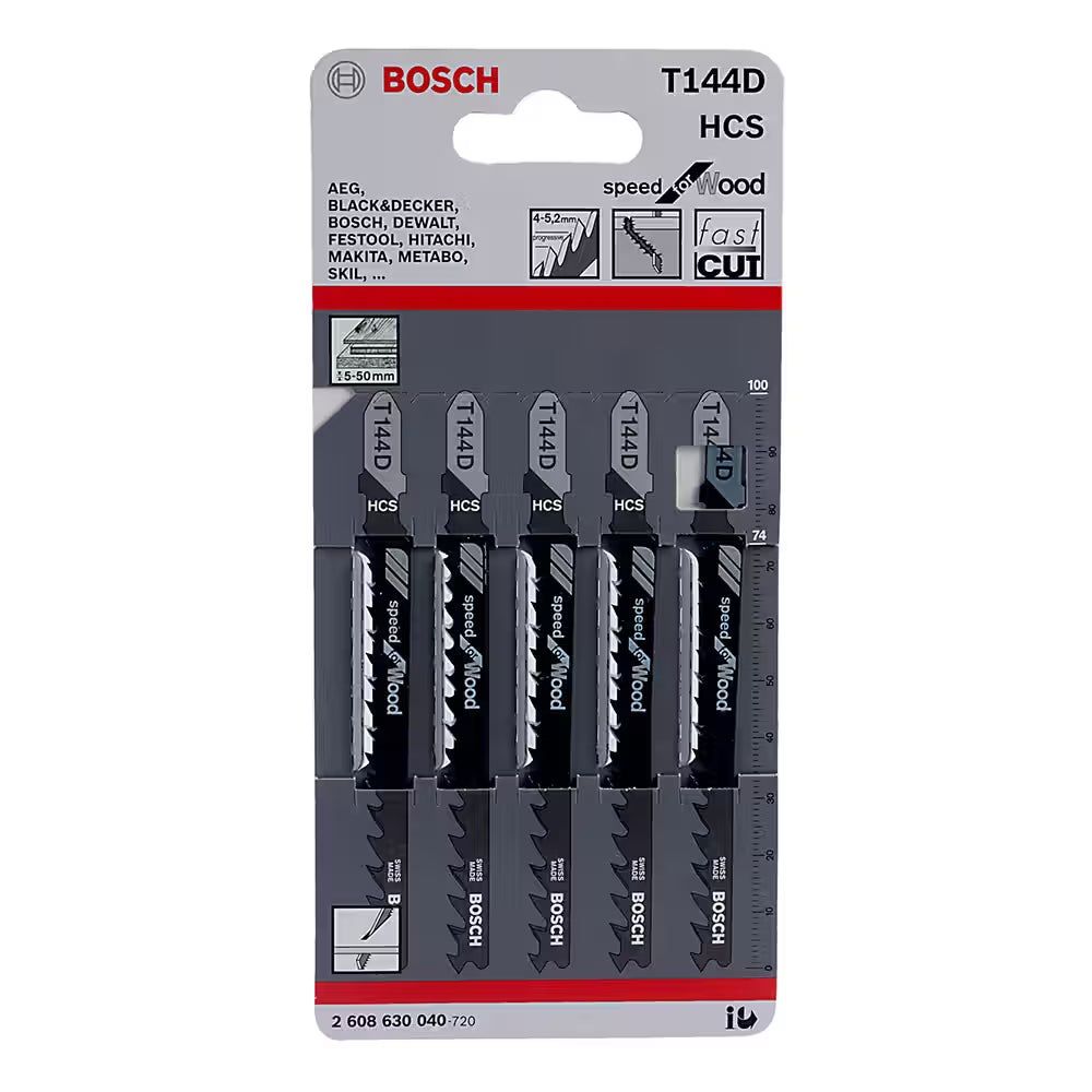 Bosch T-144D Wood Jigsaw Blade Set (5-Piece) | T-Shank Blades