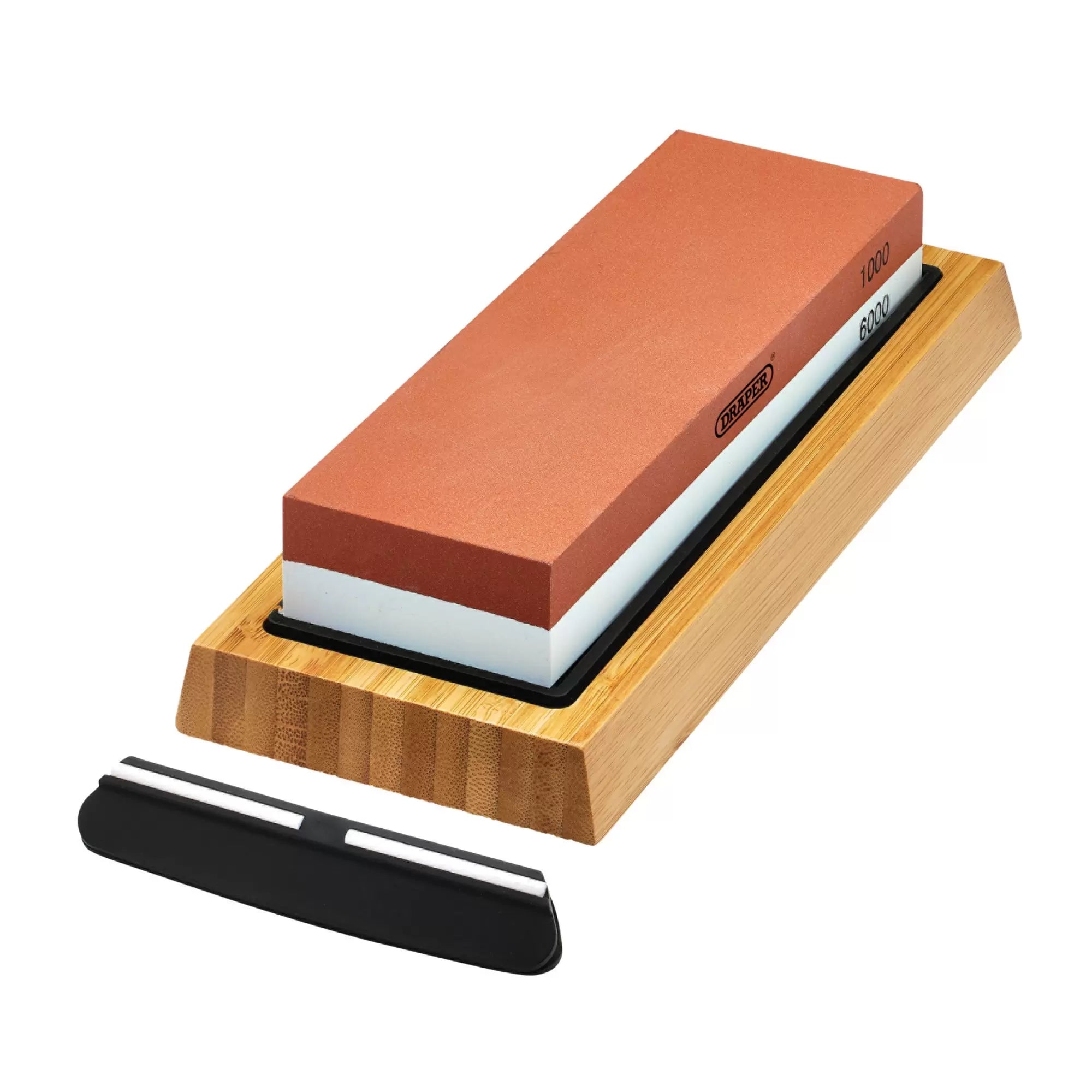 Draper Tools - 23949 - Double Sided Whetstone Sharpening Stone with Non-Slip Base and Angle Guide, 1000/6000 Grit