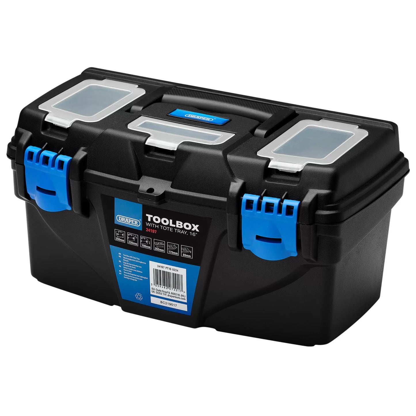 Draper Tools - 24197 - Plastic Toolbox with Tote Tray, 16"
