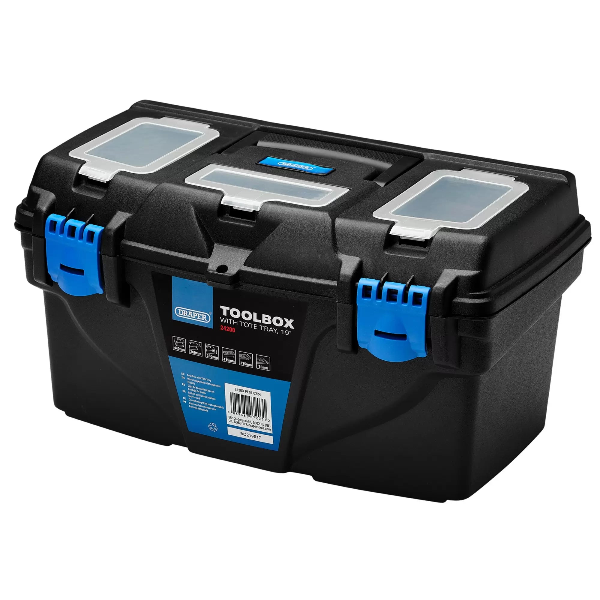 Draper Tools - 24200 - Plastic Toolbox with Tote Tray, 19"