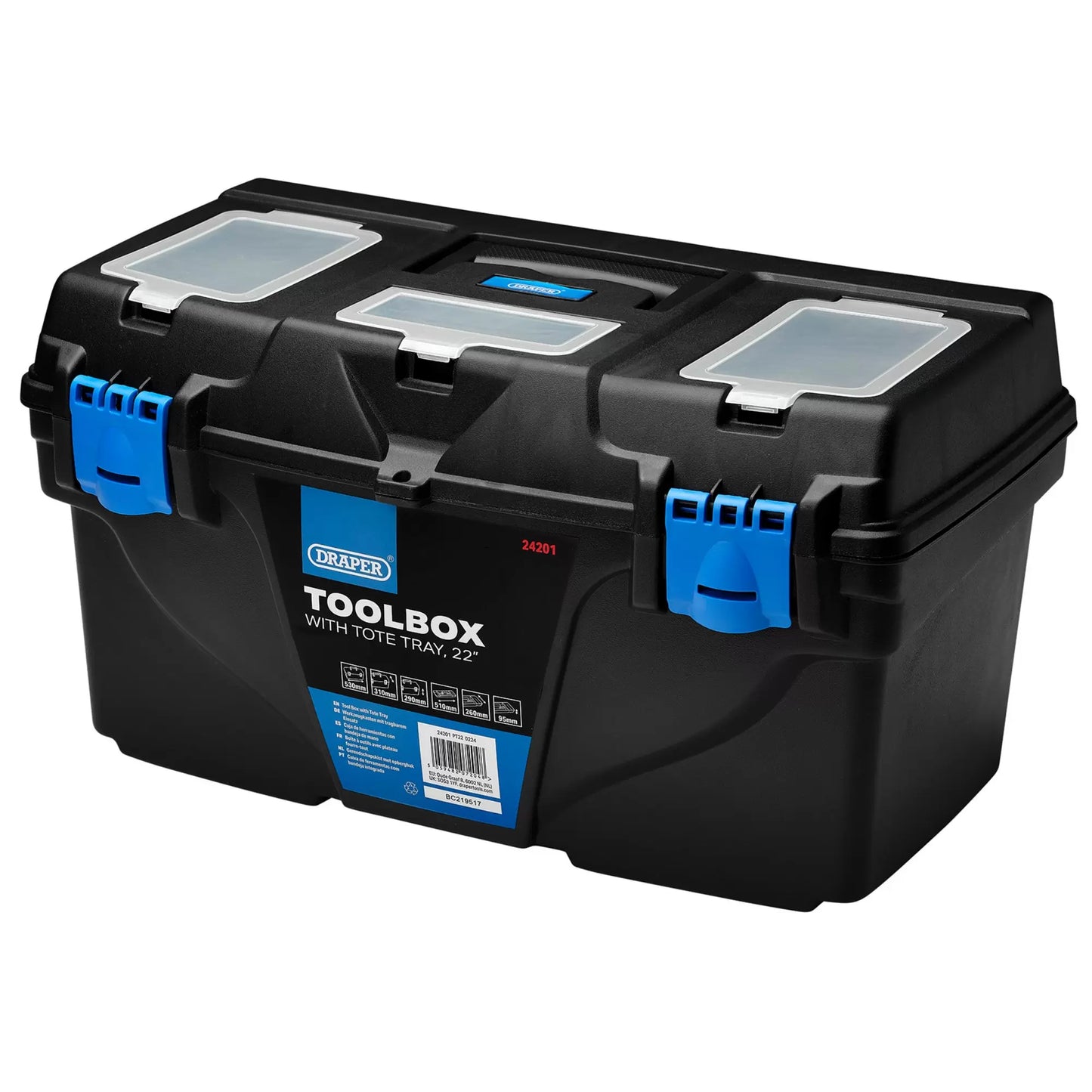 Draper Tools - 24201 - Plastic Toolbox with Tote Tray, 22"