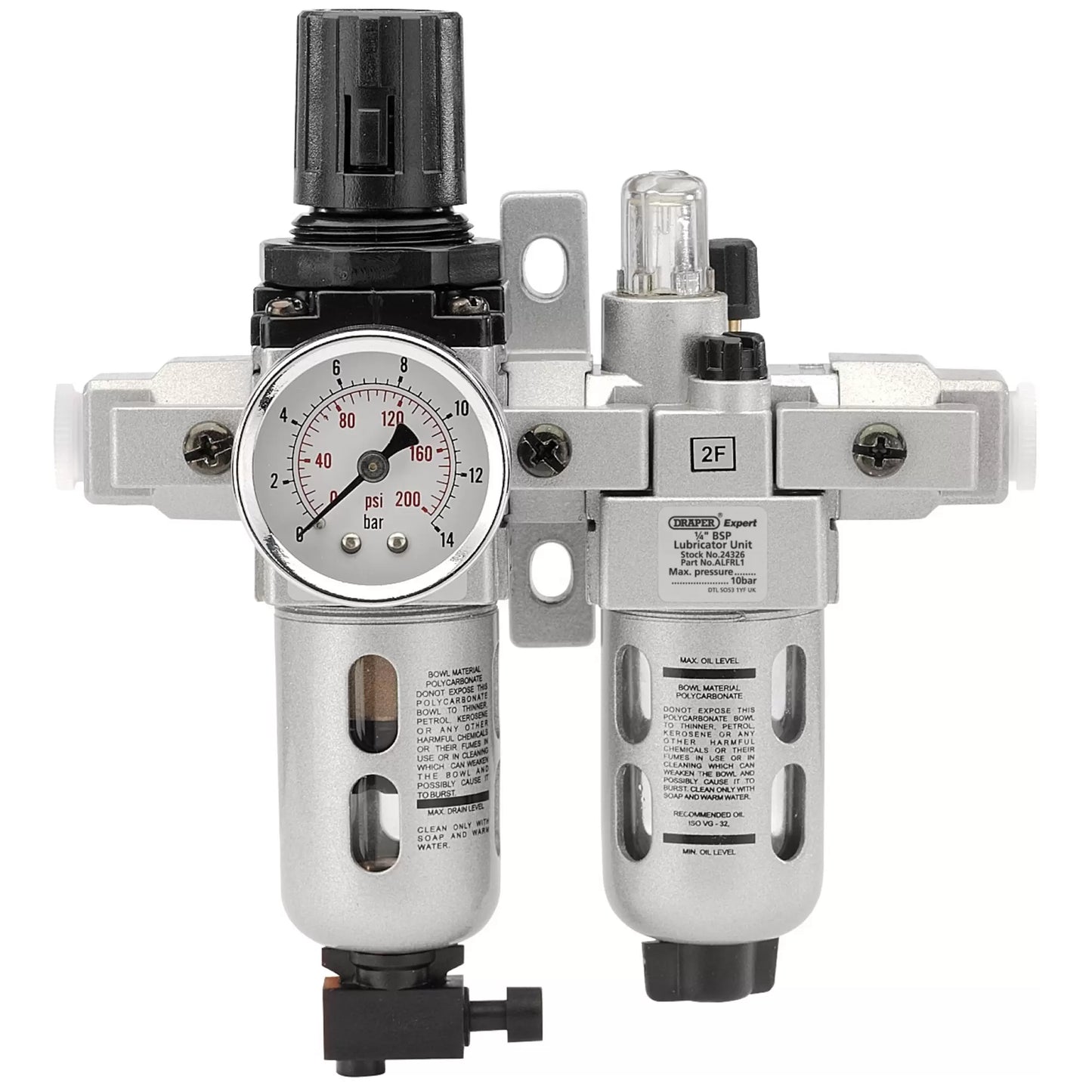 Draper Tools - 24326 - 1/4" BSP Combined Filter/Regulator/Lubricator Unit (FRL)