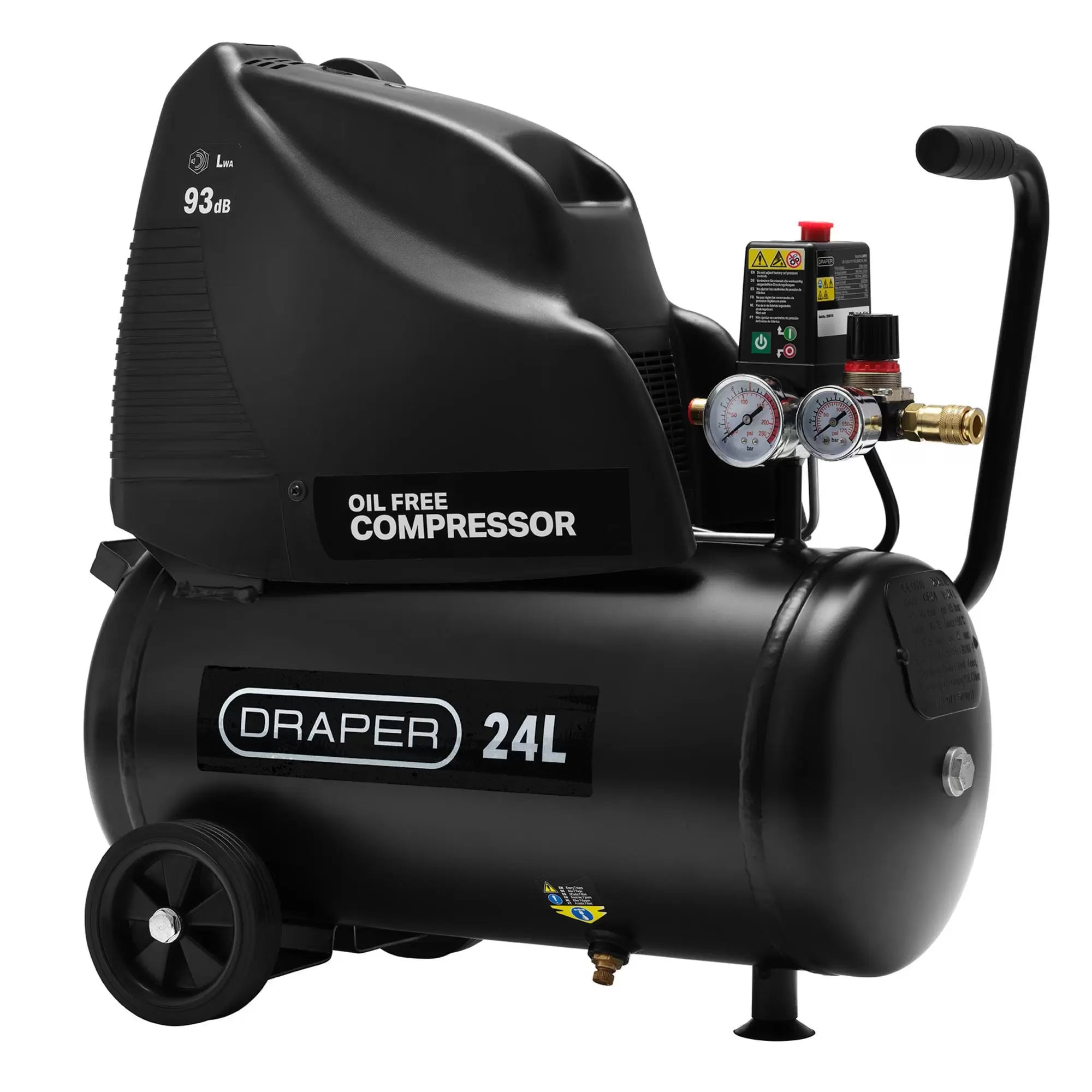 Draper Tools - 24978 - 230V 24L Direct Drive Oil-Free Air Compressor, 1.1kW/1.5hp