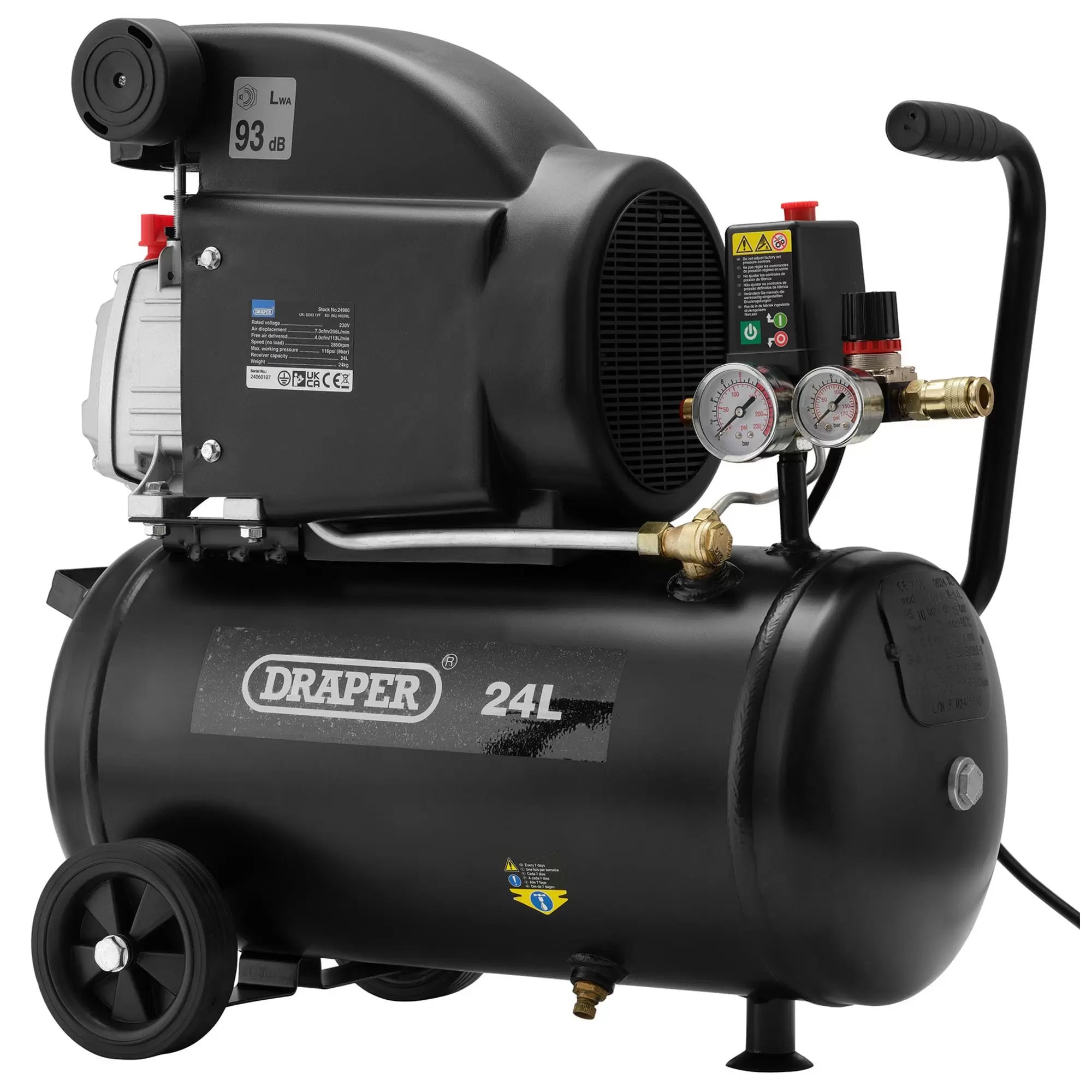 Draper Tools - 24980 - 230V 24L Direct Drive Air Compressor, 1.5kW/2hp