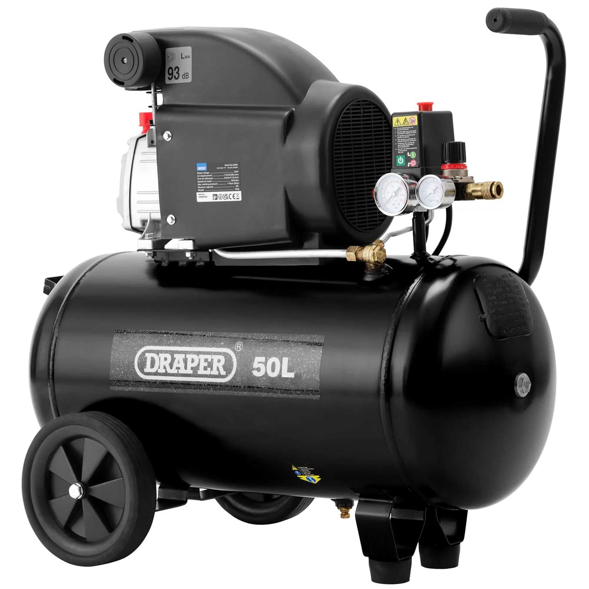 Draper Tools - 24981 - 230V 50L Direct Drive Air Compressor, 1.5kW/2HP