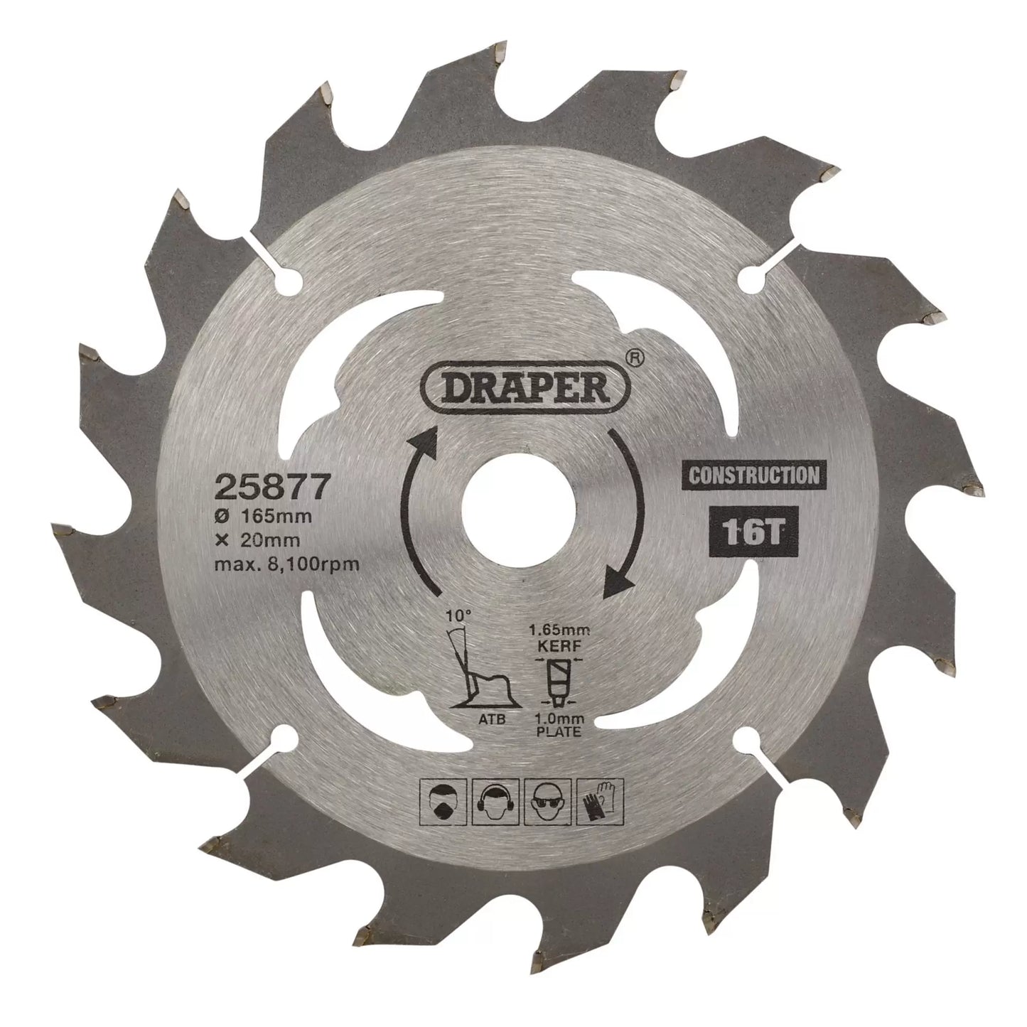 Draper Tools - 25877 - TCT Cordless Construction Circular Saw Blade for Wood & Composites, 165 x 20mm, 16T