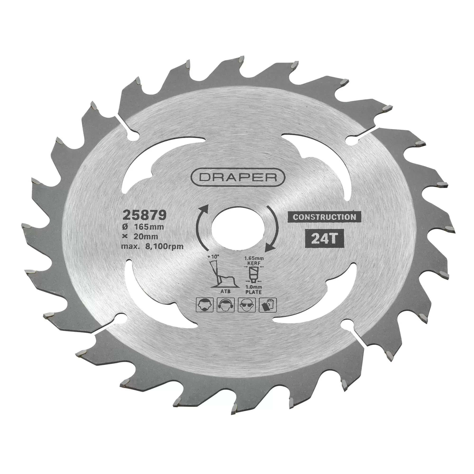 Draper Tools - 25879 - TCT Cordless Construction Circular Saw Blade for Wood & Composites, 165 x 20mm, 24T